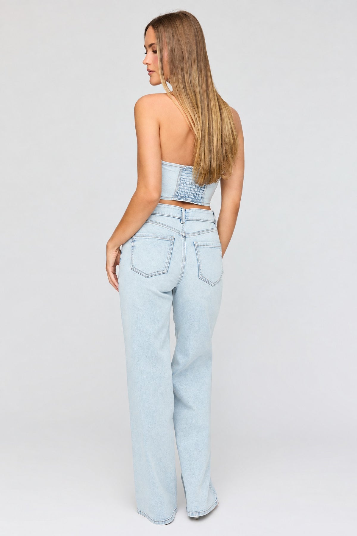 Alt View 3. Paris Stretch High Rise Wide Leg Light Jean - Light Denim Blue