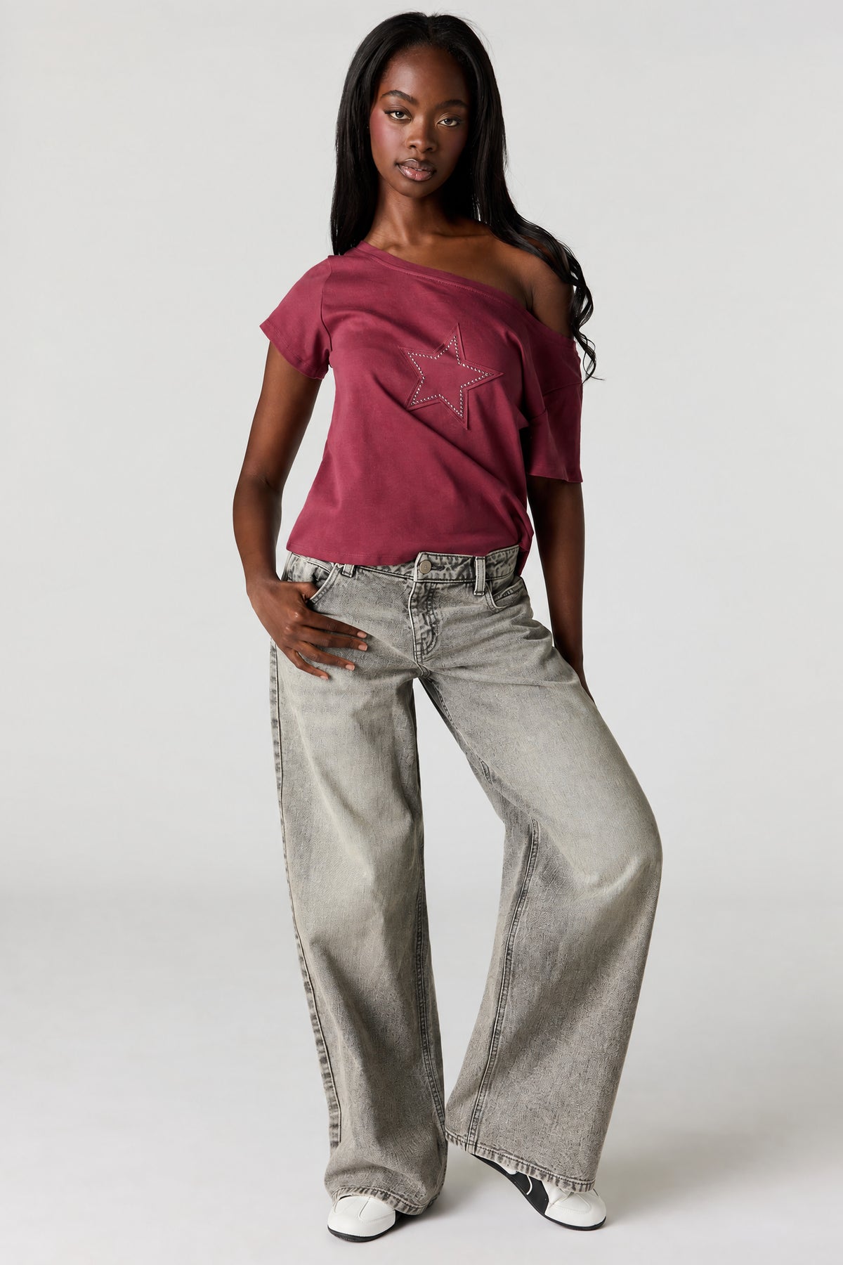London Low Rise Super Baggy Grey Jean - Light Grey