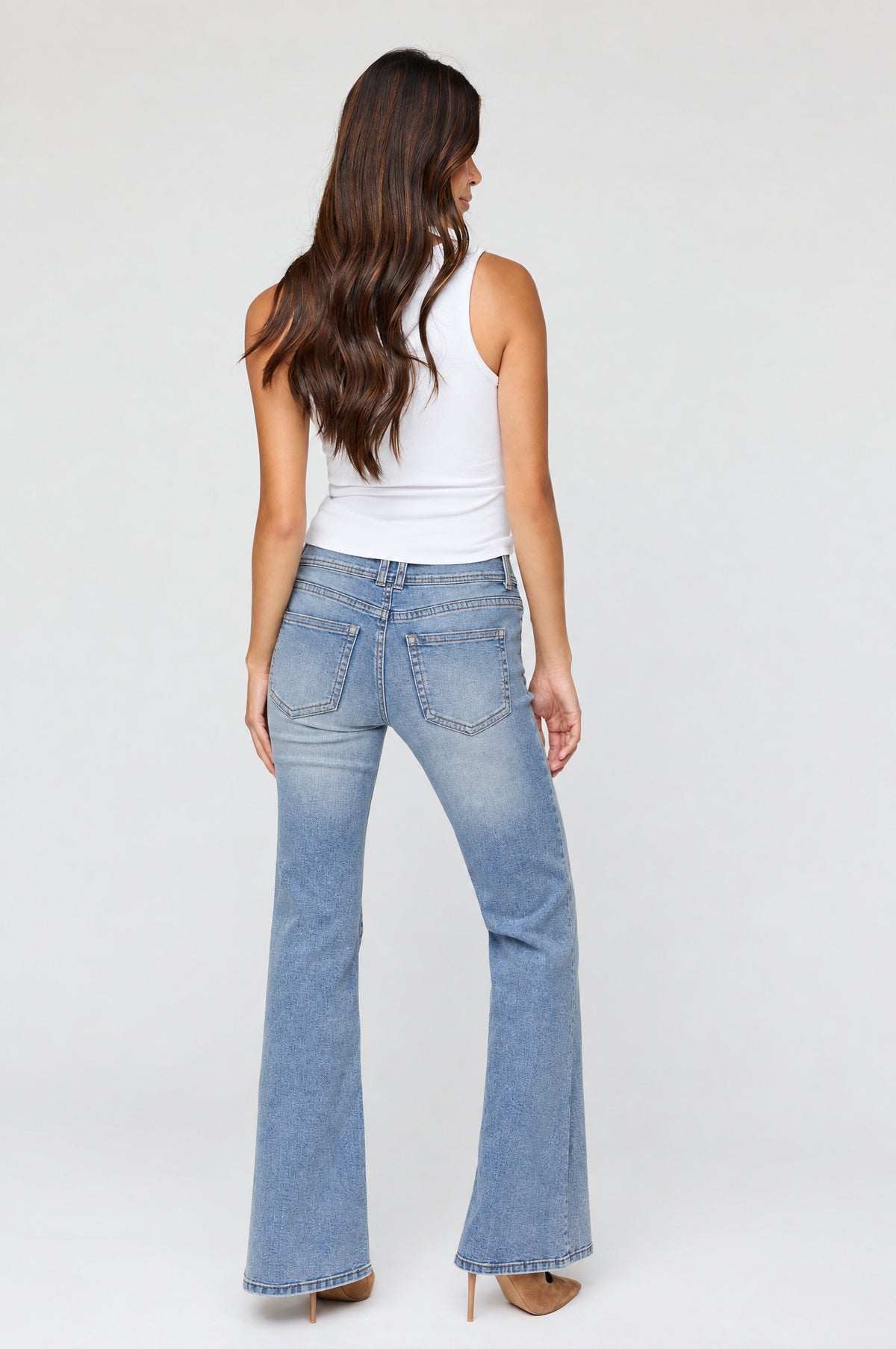 Alt View 3. Stretch Mid Rise Flare Light Jean - Medium Blue