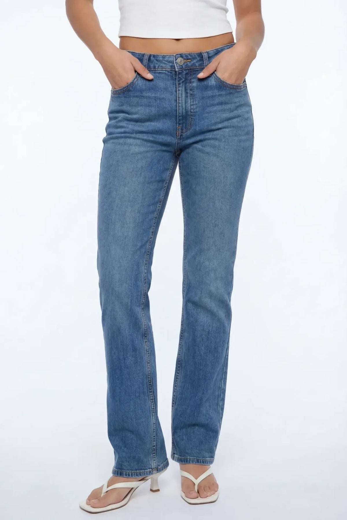 Alt View 2. Low Rise Bootcut Vintage Medium Jean - Pacific Blue