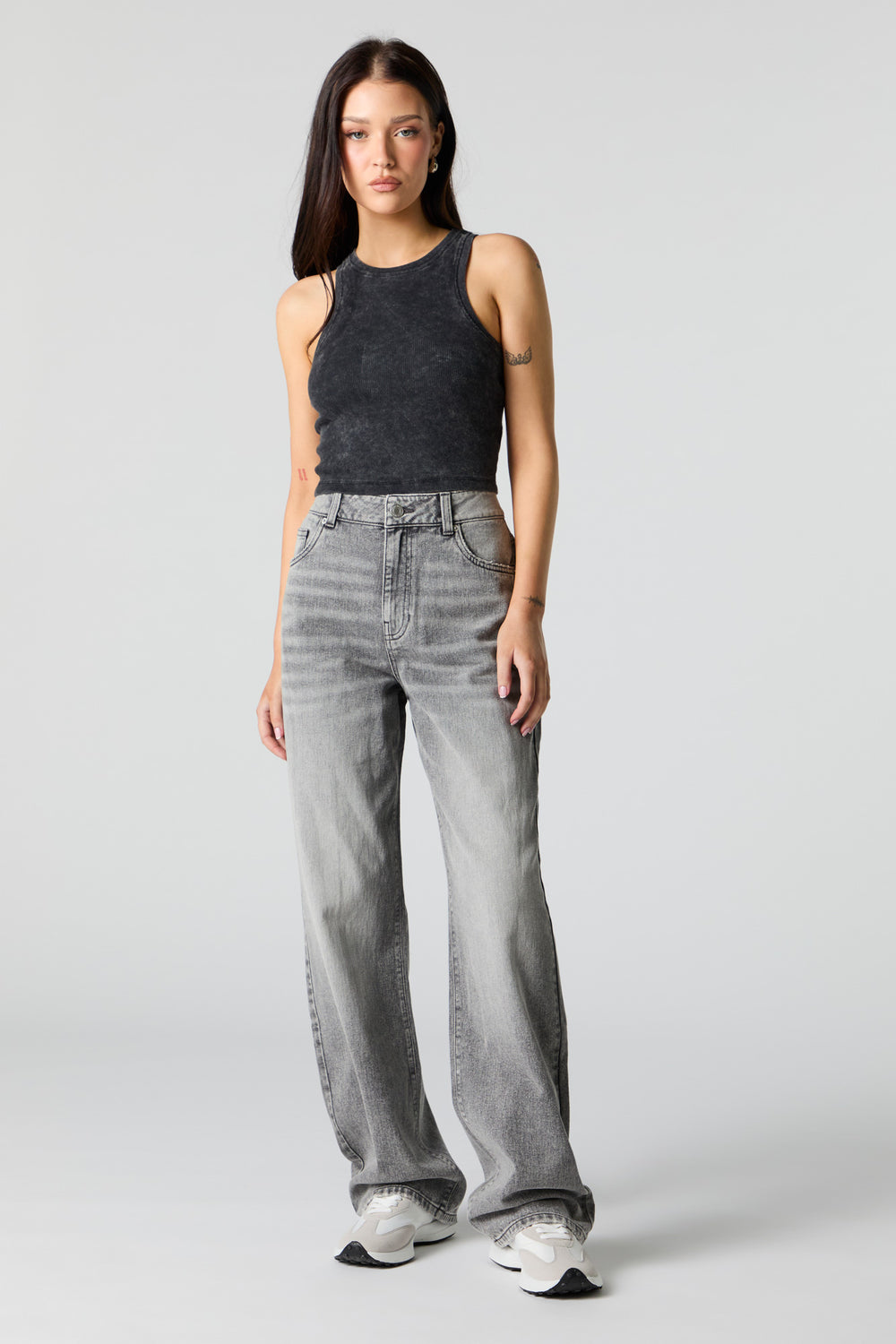 Grey Wash High Rise Wide Leg Jean Grey Wash High Rise Wide Leg Jean 1