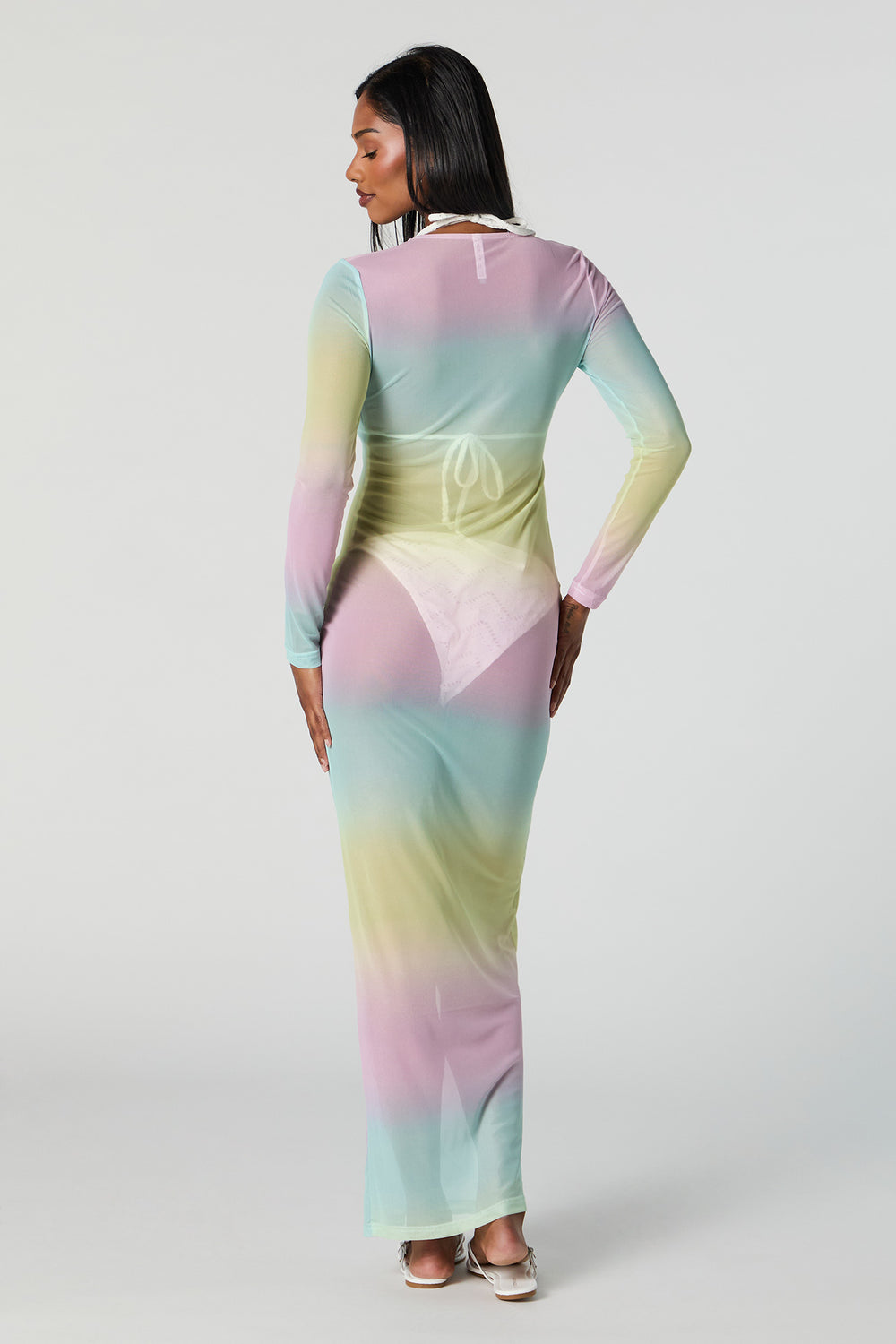 Rainbow Mesh Long Sleeve Maxi Dress Cover Up Rainbow Mesh Long Sleeve Maxi Dress Cover Up 3