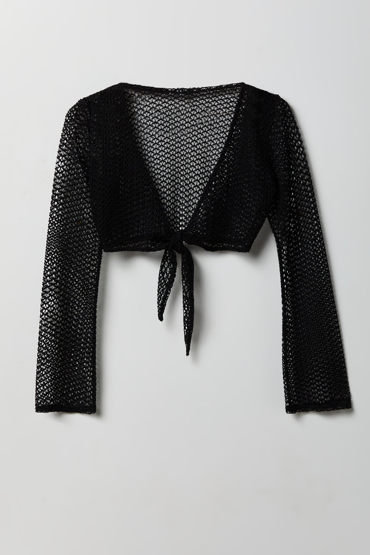 Alt View 4. Crochet Tie Front Top Cover-Up - Black