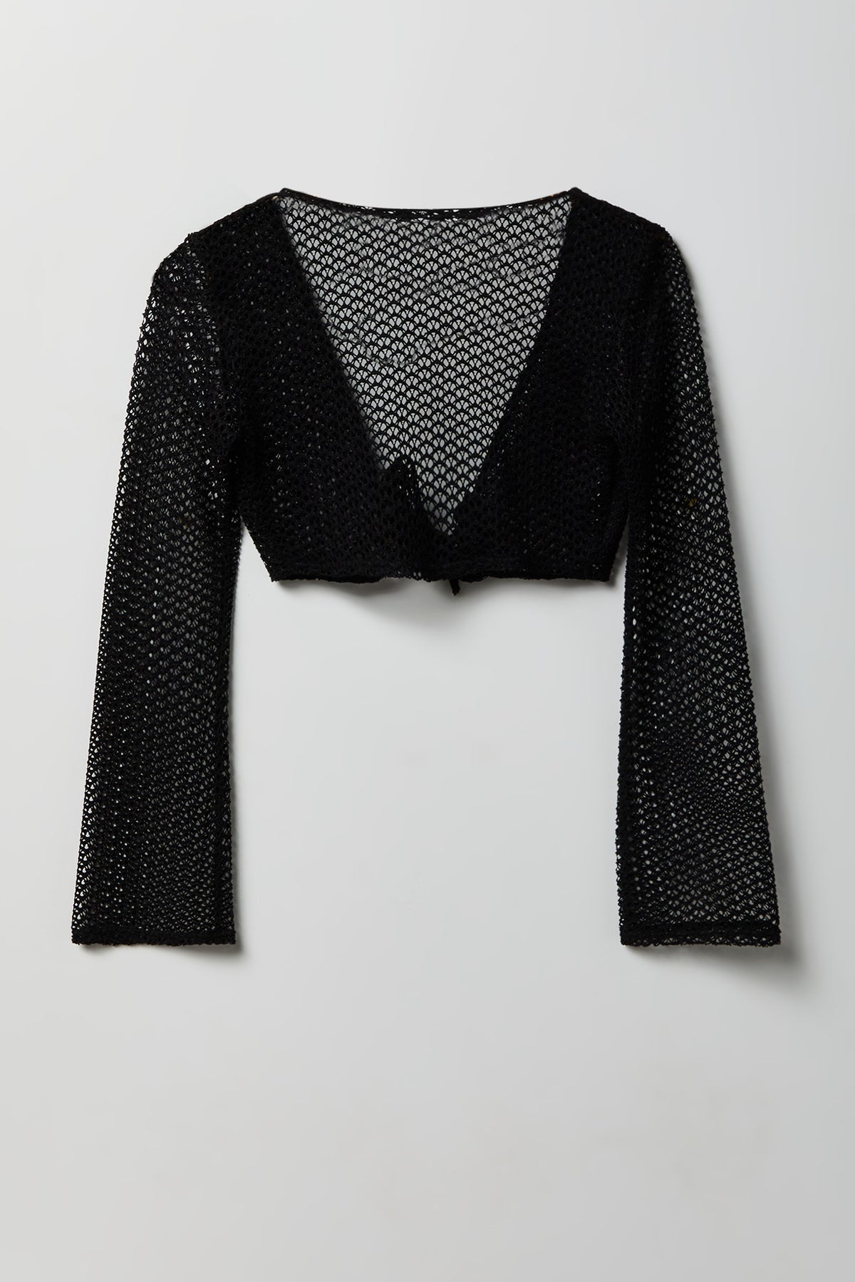 Alt View 5. Crochet Tie Front Top Cover-Up - Black