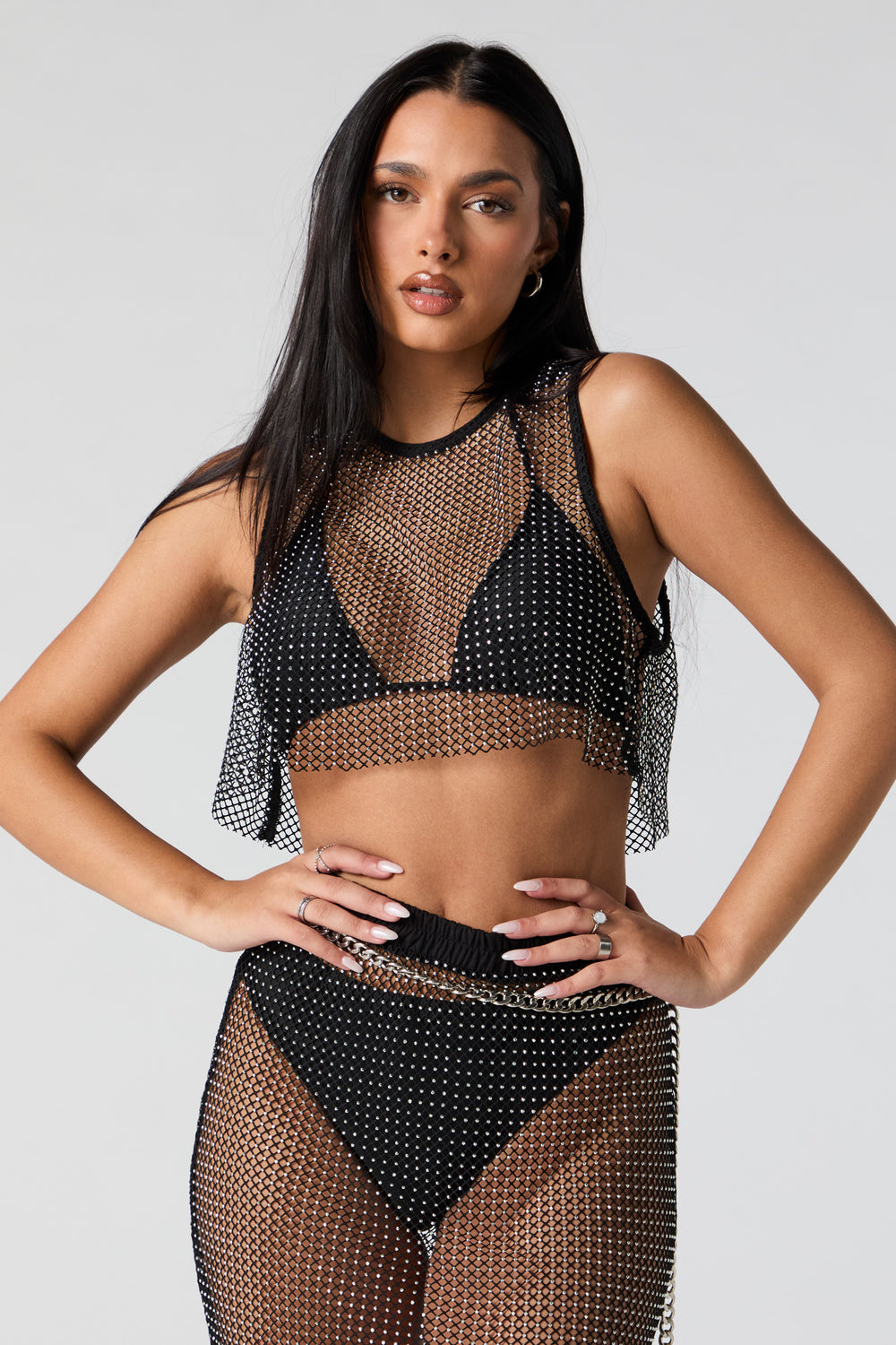 Rhinestone Fishnet Cropped Tank Cover Up Rhinestone Fishnet Cropped Tank Cover Up 6