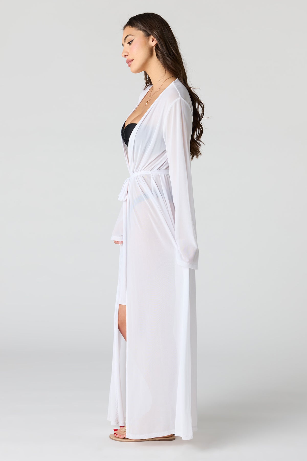 Alt View 2. Self Tie Maxi Swim Cover Up Kimono - White