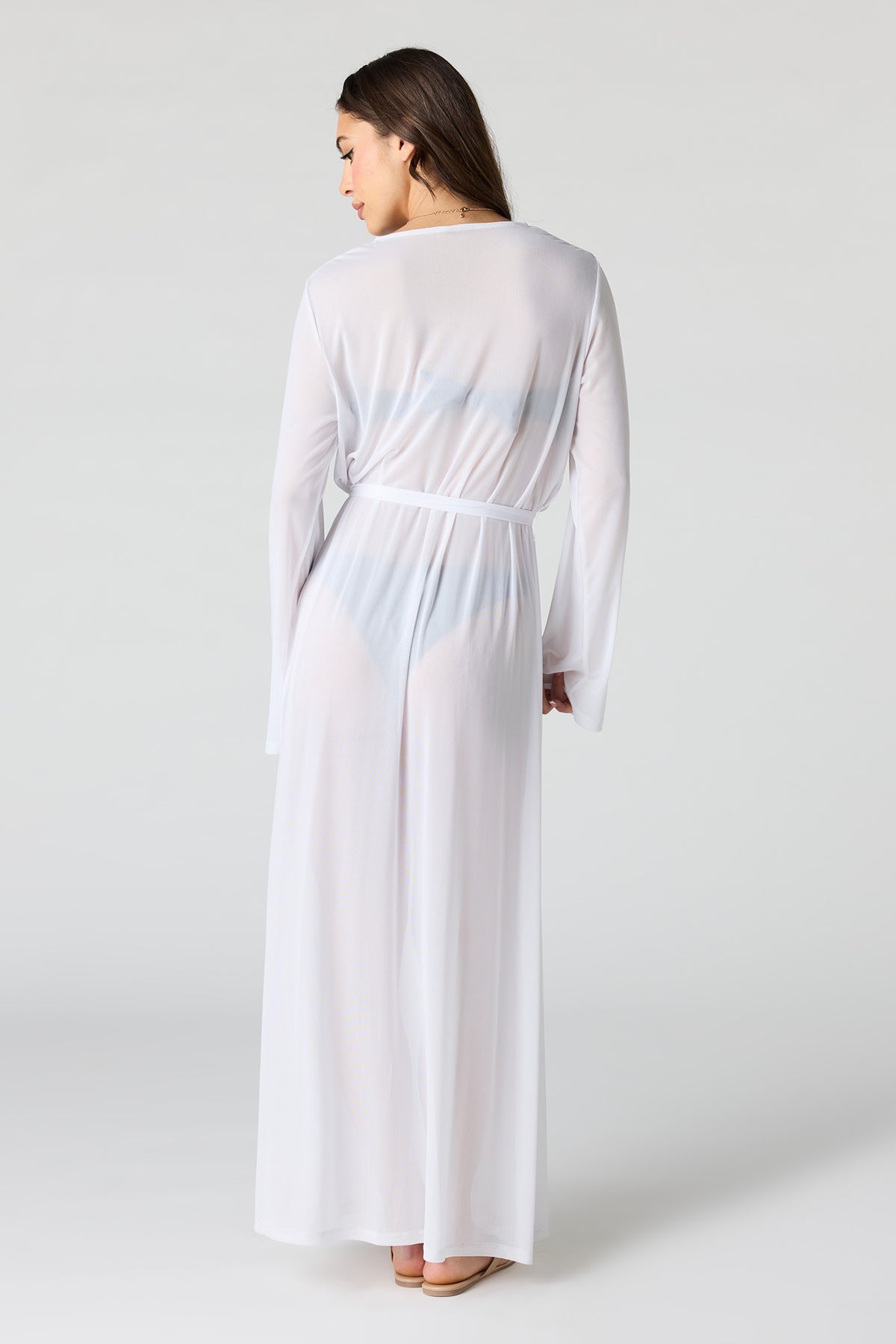 Alt View 3. Self Tie Maxi Swim Cover Up Kimono - White