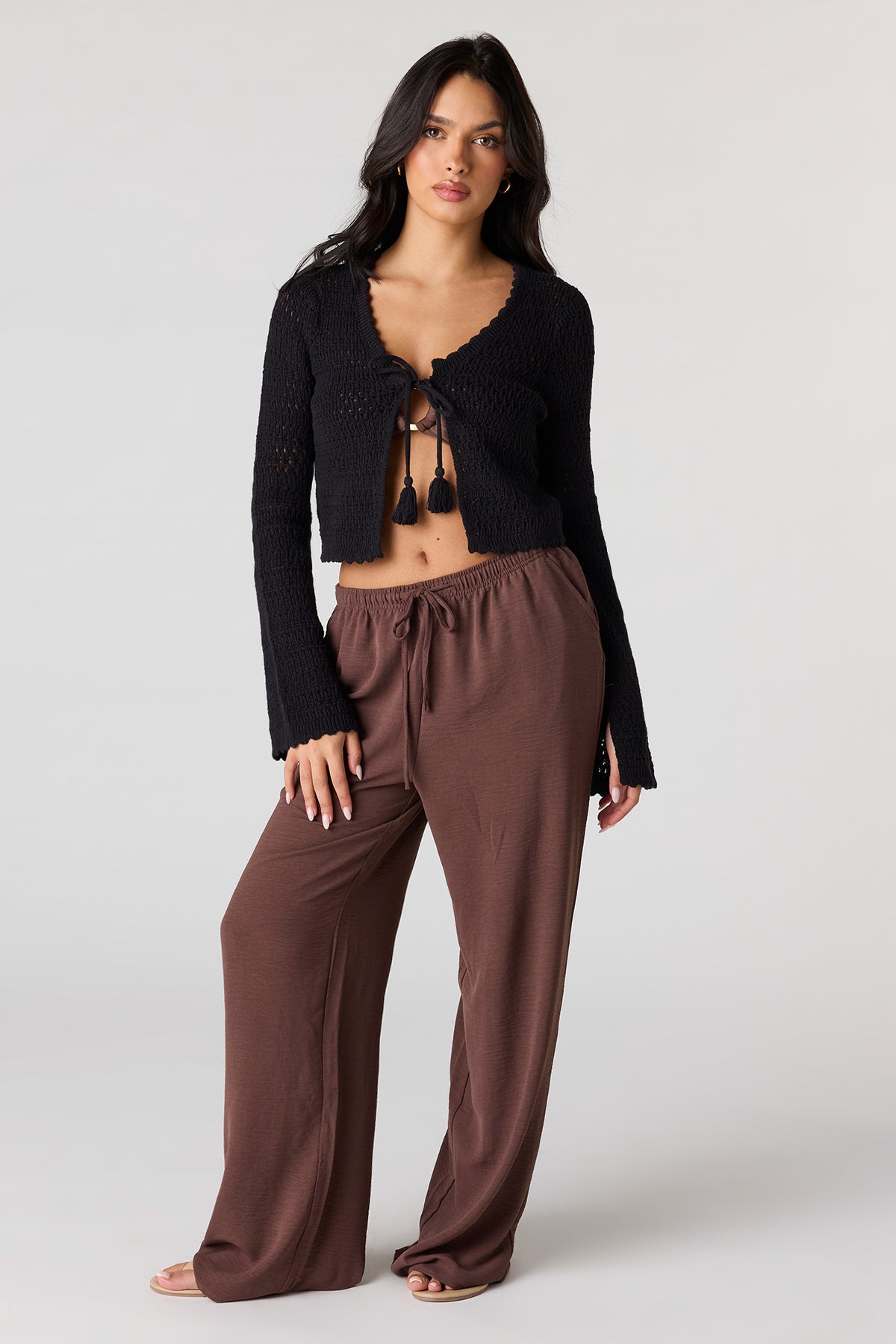Alt View 3. Crochet Tie-Front Swim Cover Up Top - Black