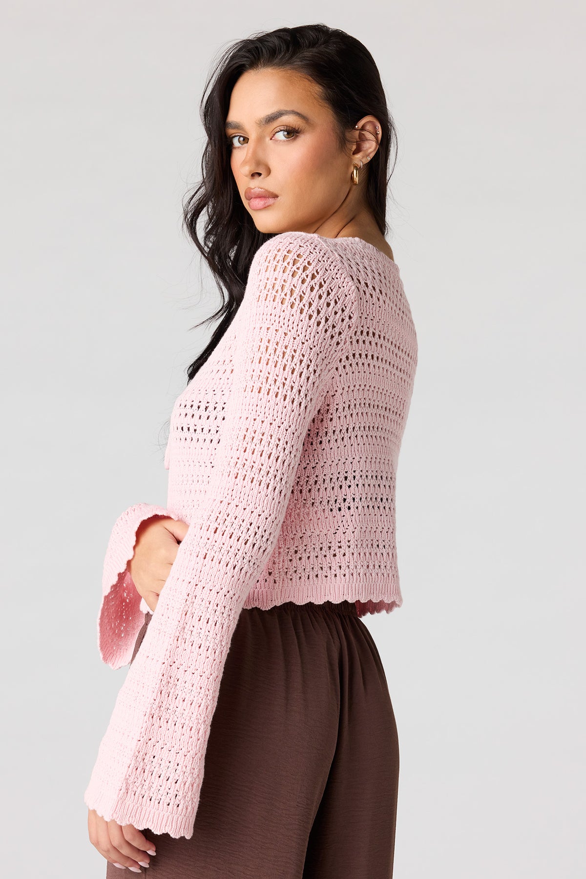 Alt View 2. Crochet Tie-Front Swim Cover Up Top - Light Pink