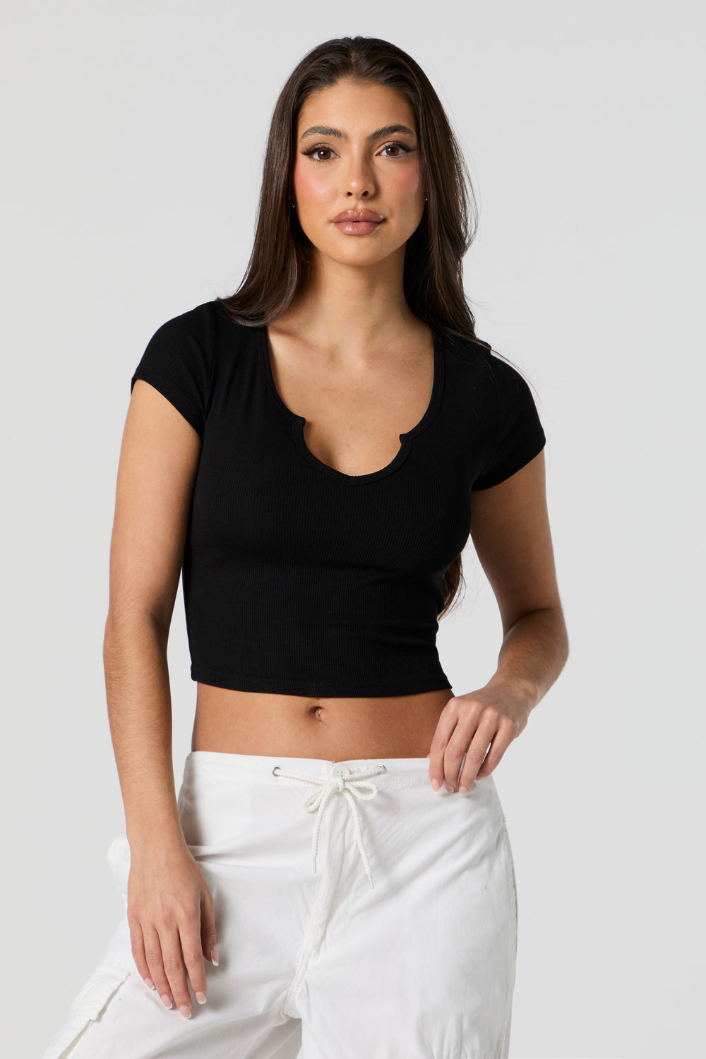 Ribbed Notched Cropped T-Shirt Ribbed Notched Cropped T-Shirt 2