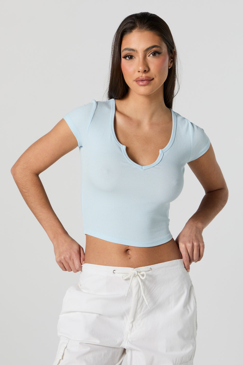 Ribbed Notched Cropped T-Shirt Ribbed Notched Cropped T-Shirt 1