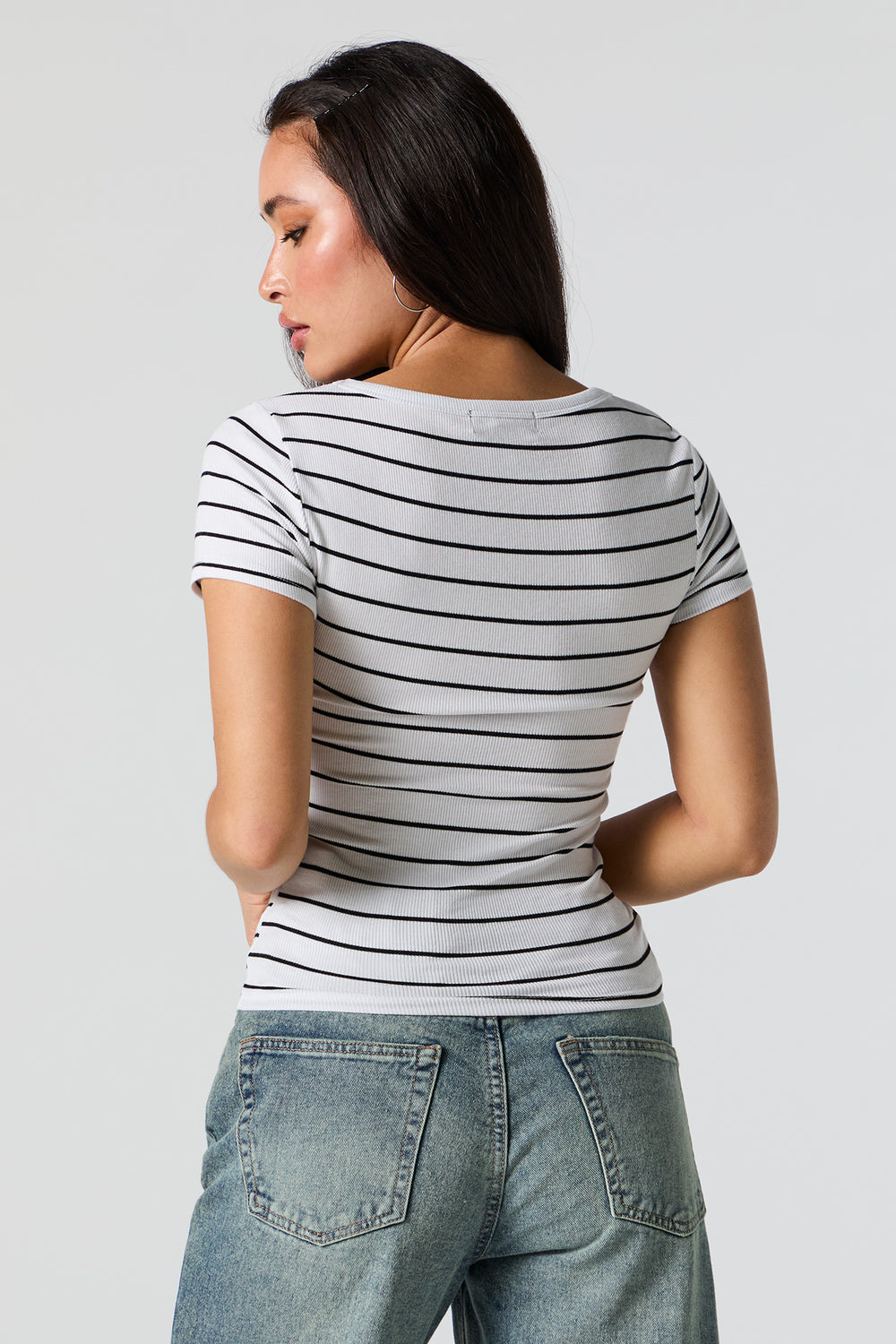 Striped Ribbed Scoop Neck T-Shirt Striped Ribbed Scoop Neck T-Shirt 2
