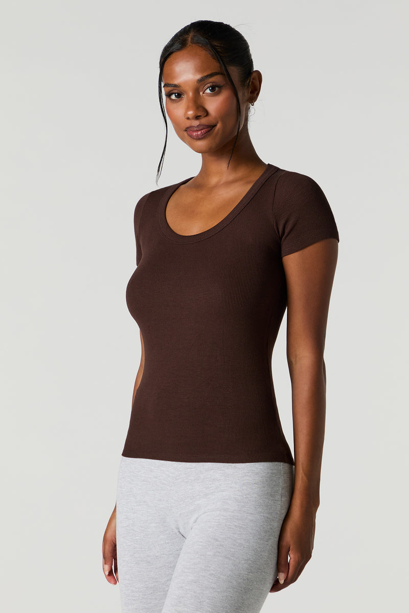 Ribbed Scoop Neck T-Shirt