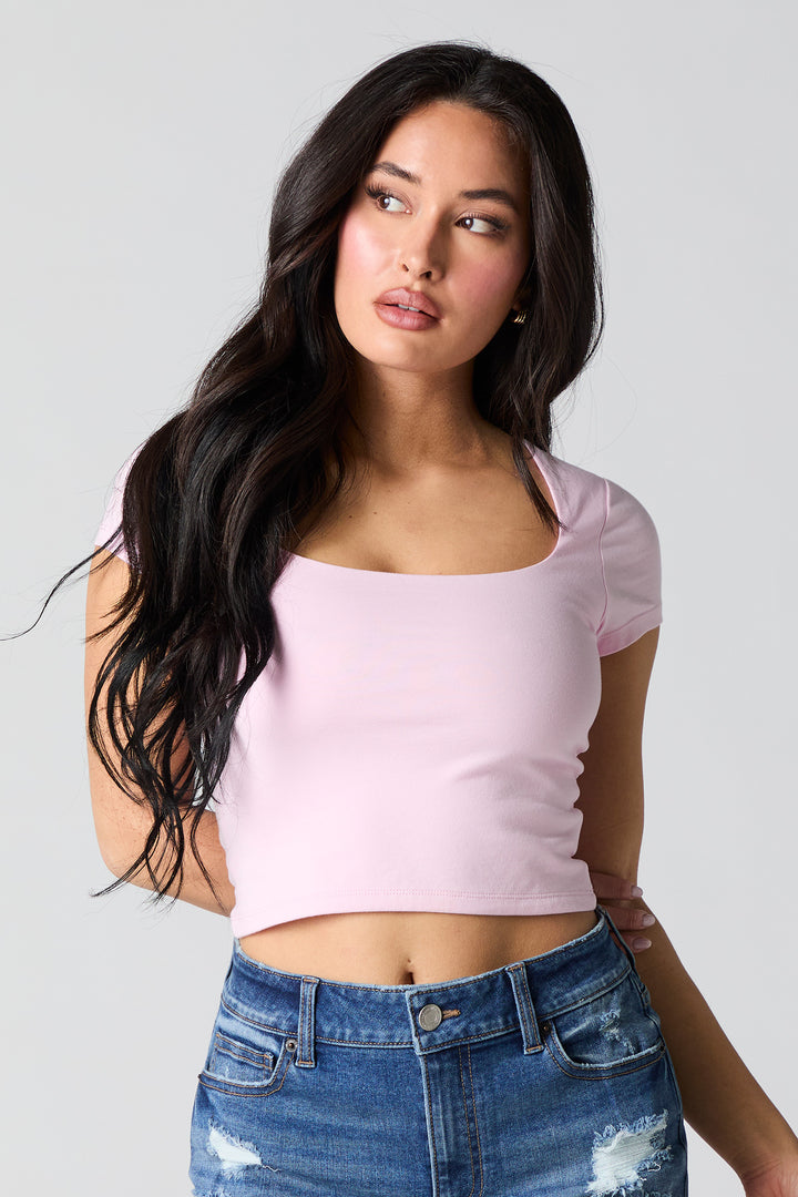 Square Neck Short Sleeve Crop Top