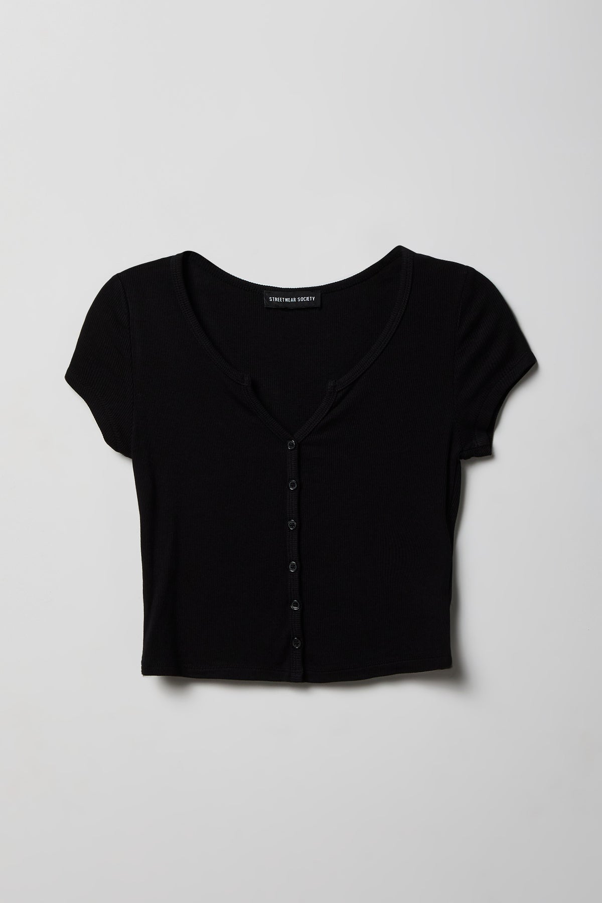 Alt View 4. Ribbed Scoop Neck Button-Up Top - Black