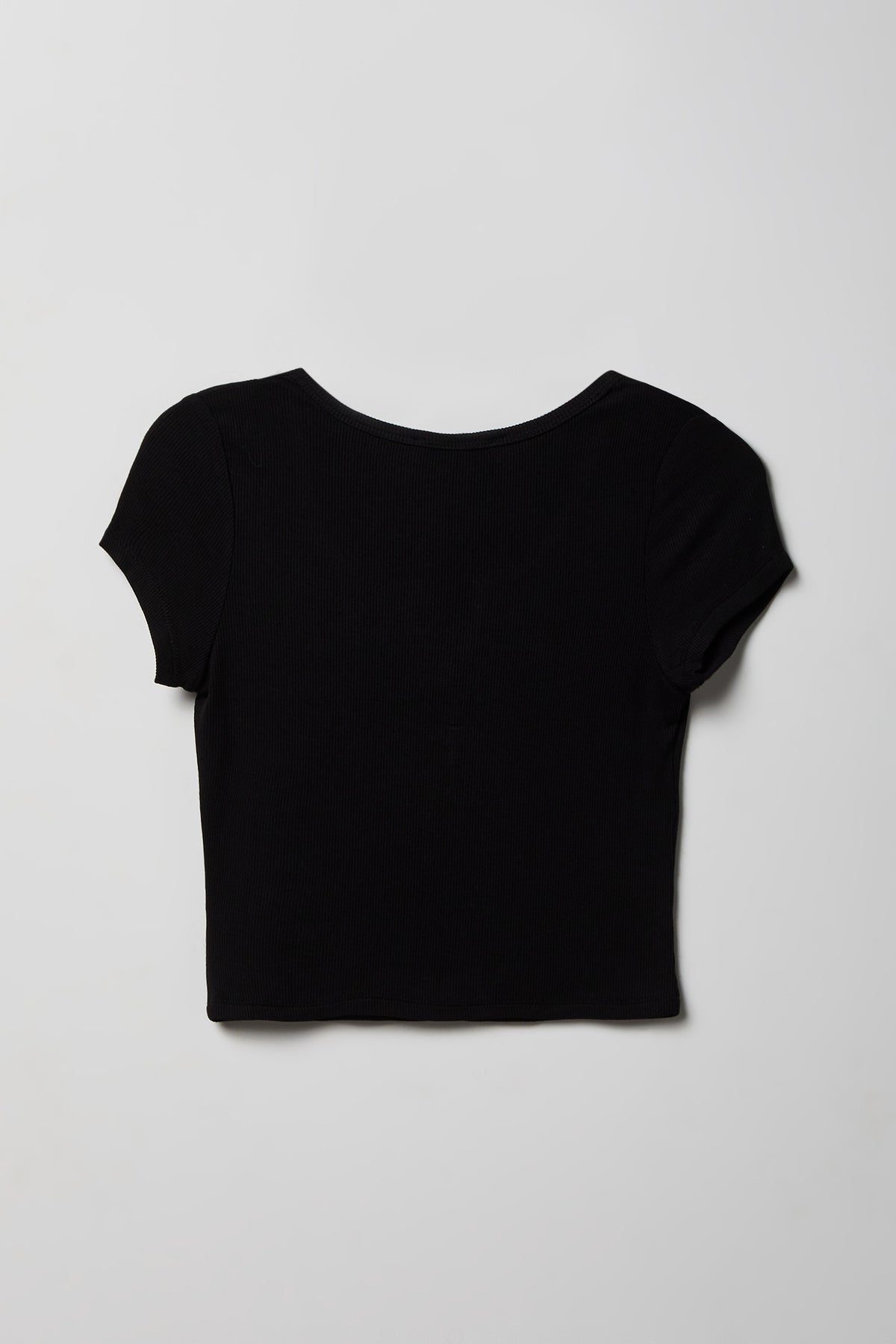 Alt View 5. Ribbed Scoop Neck Button-Up Top - Black