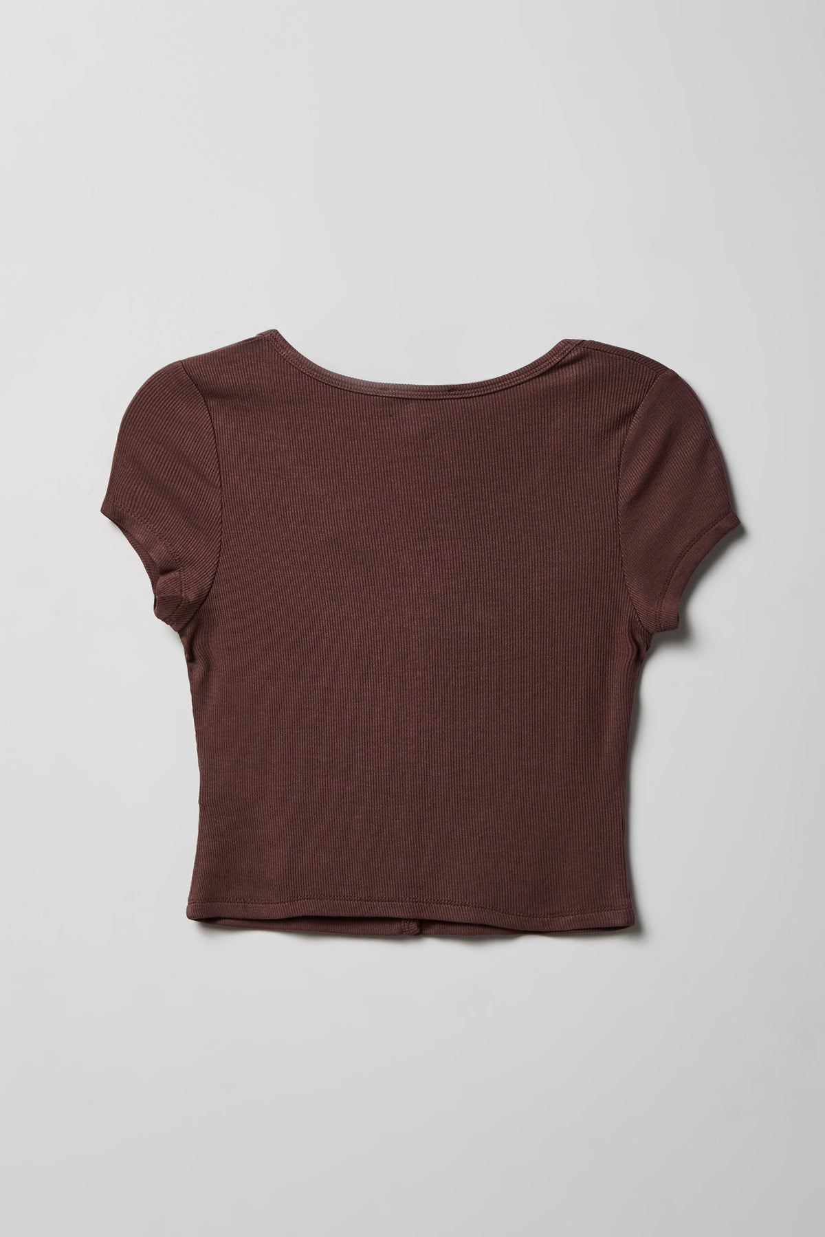 Alt View 5. Ribbed Scoop Neck Button-Up Top - Brown