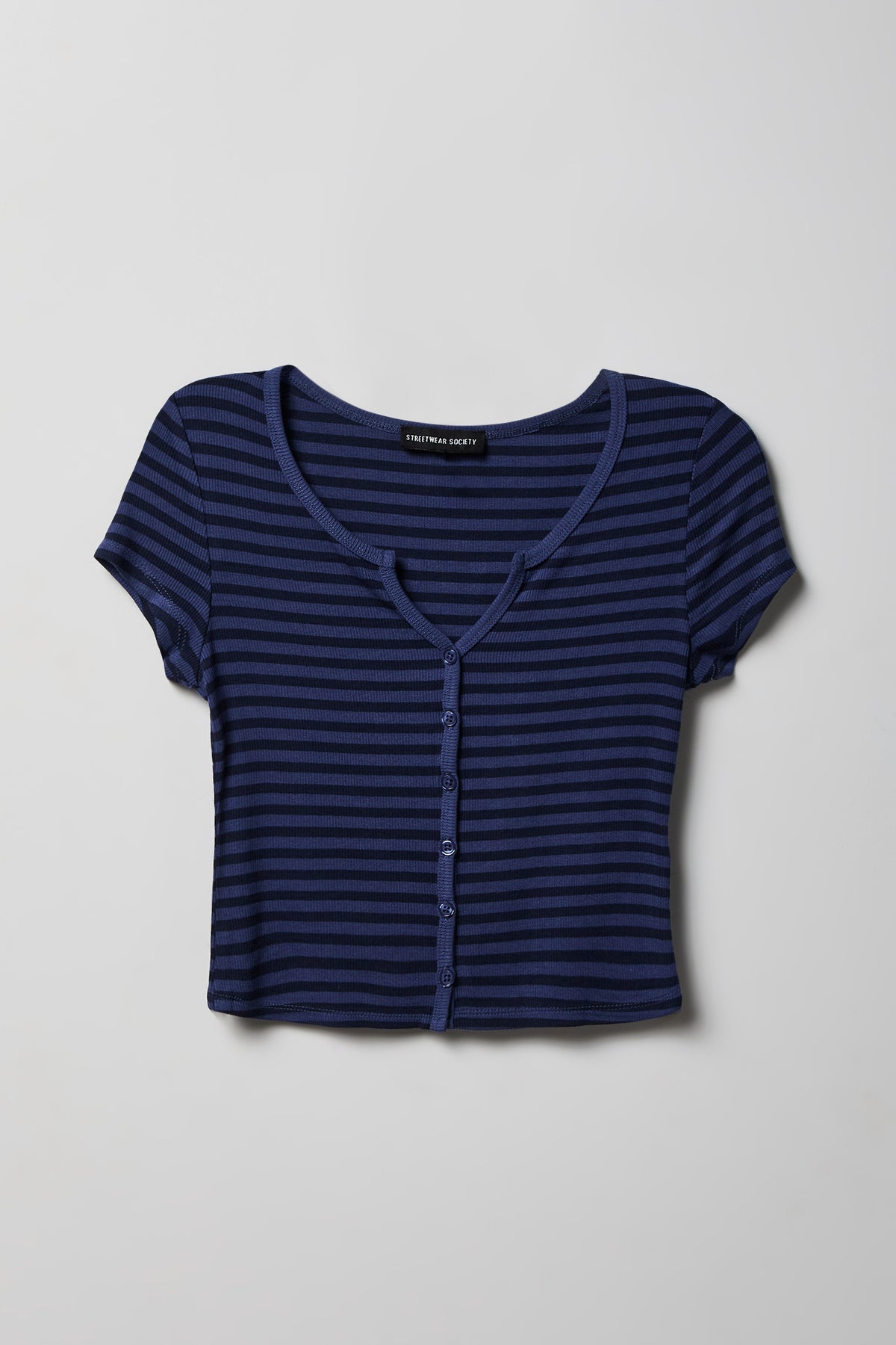 Alt View 4. Ribbed Scoop Neck Button-Up Top - Navy