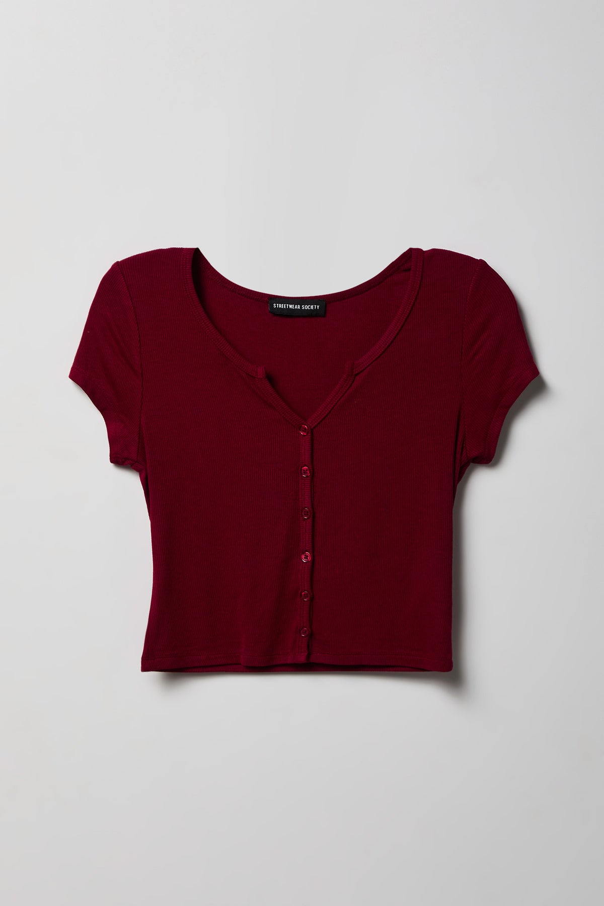 Alt View 4. Ribbed Scoop Neck Button-Up Top - Burgundy