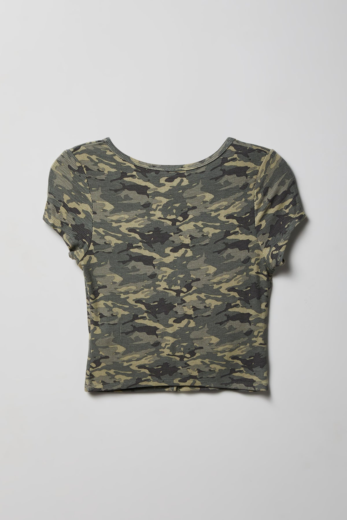 Alt View 5. Ribbed Scoop Neck Button-Up Top - Camouflage