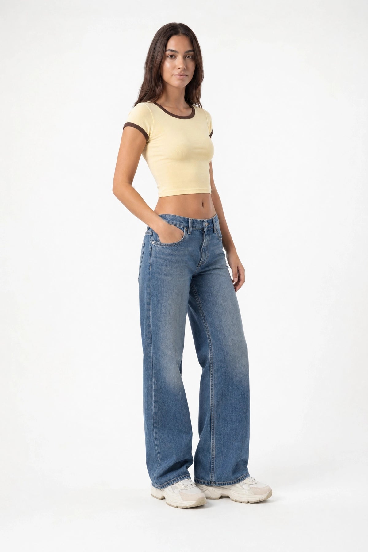Alt View 3. Ribbed Ringer Tee - Yellow