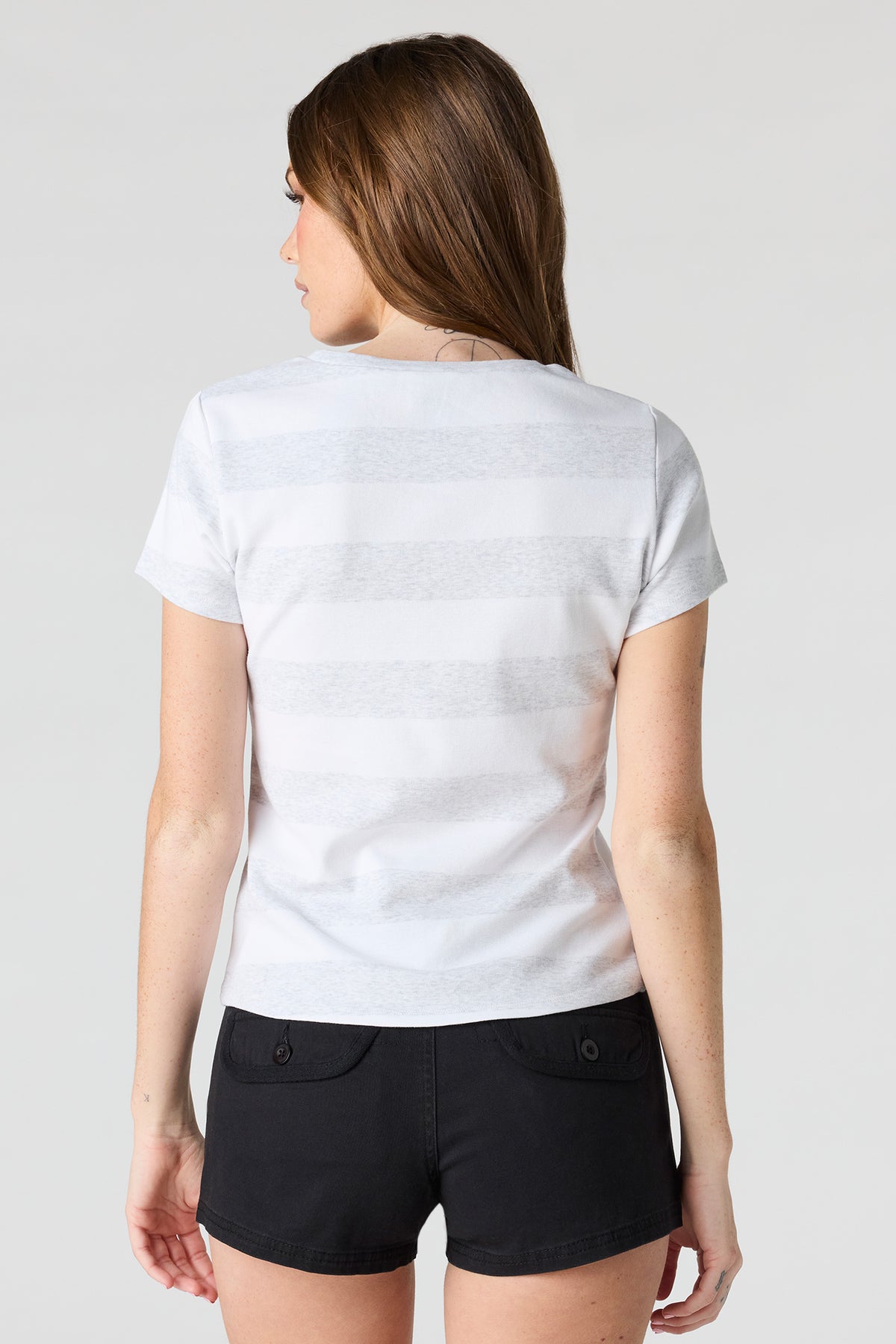 Alt View 2. Striped T-Shirt - Light Grey