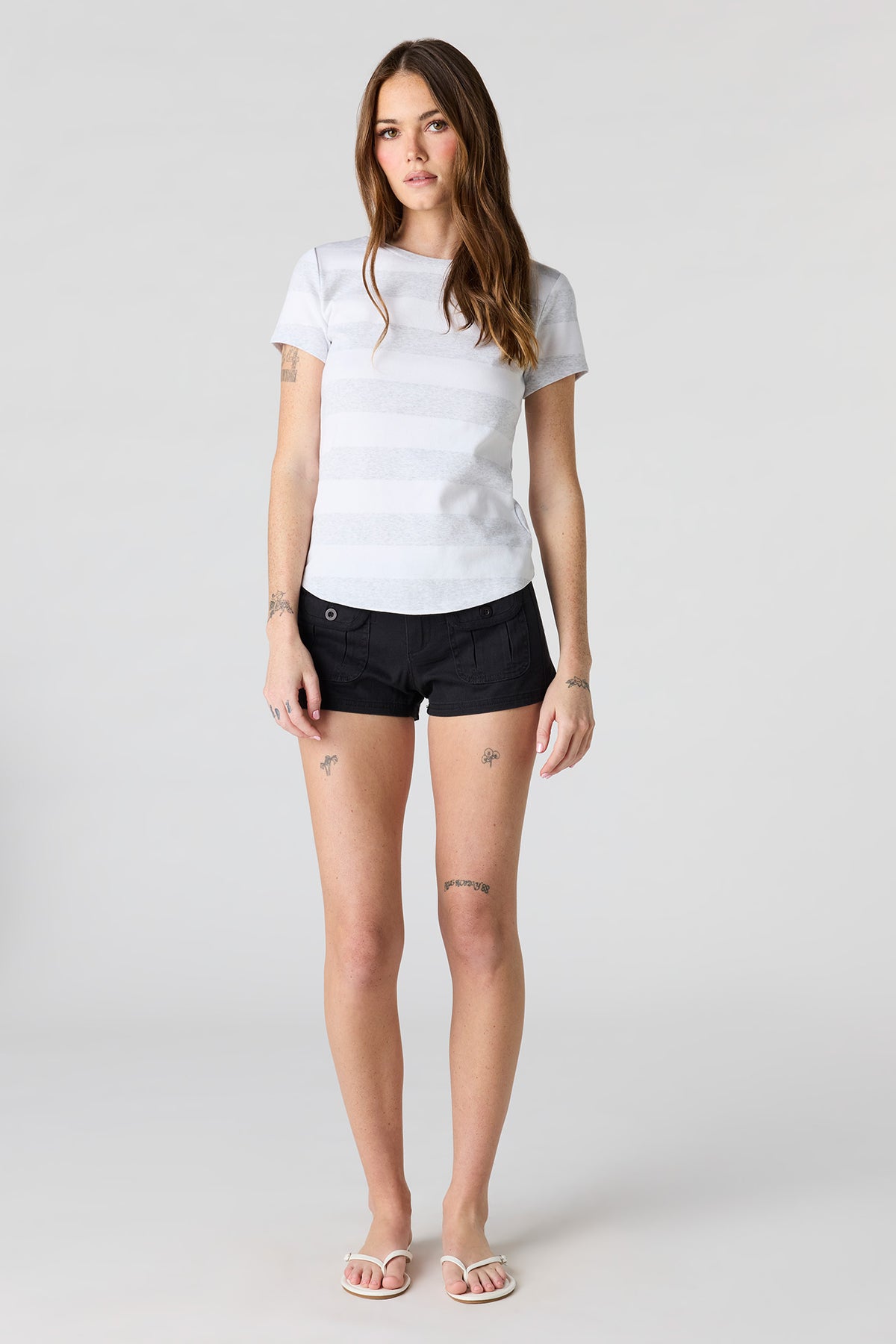 Alt View 3. Striped T-Shirt - Light Grey