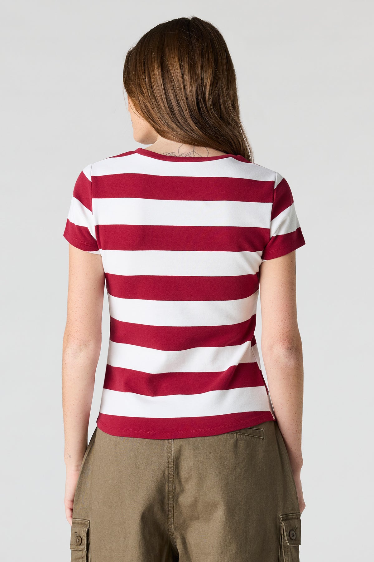 Alt View 2. Striped T-Shirt - Dark Red