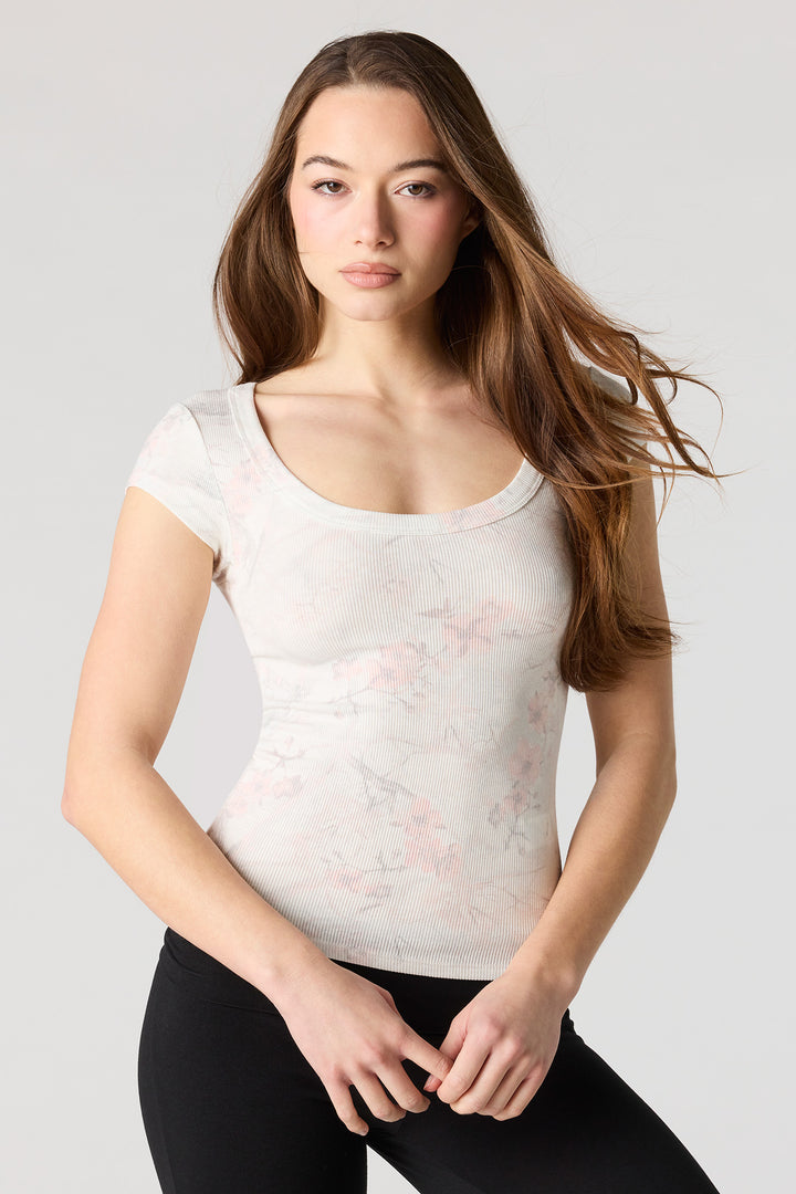 Ribbed Scoop Neck T-Shirt
