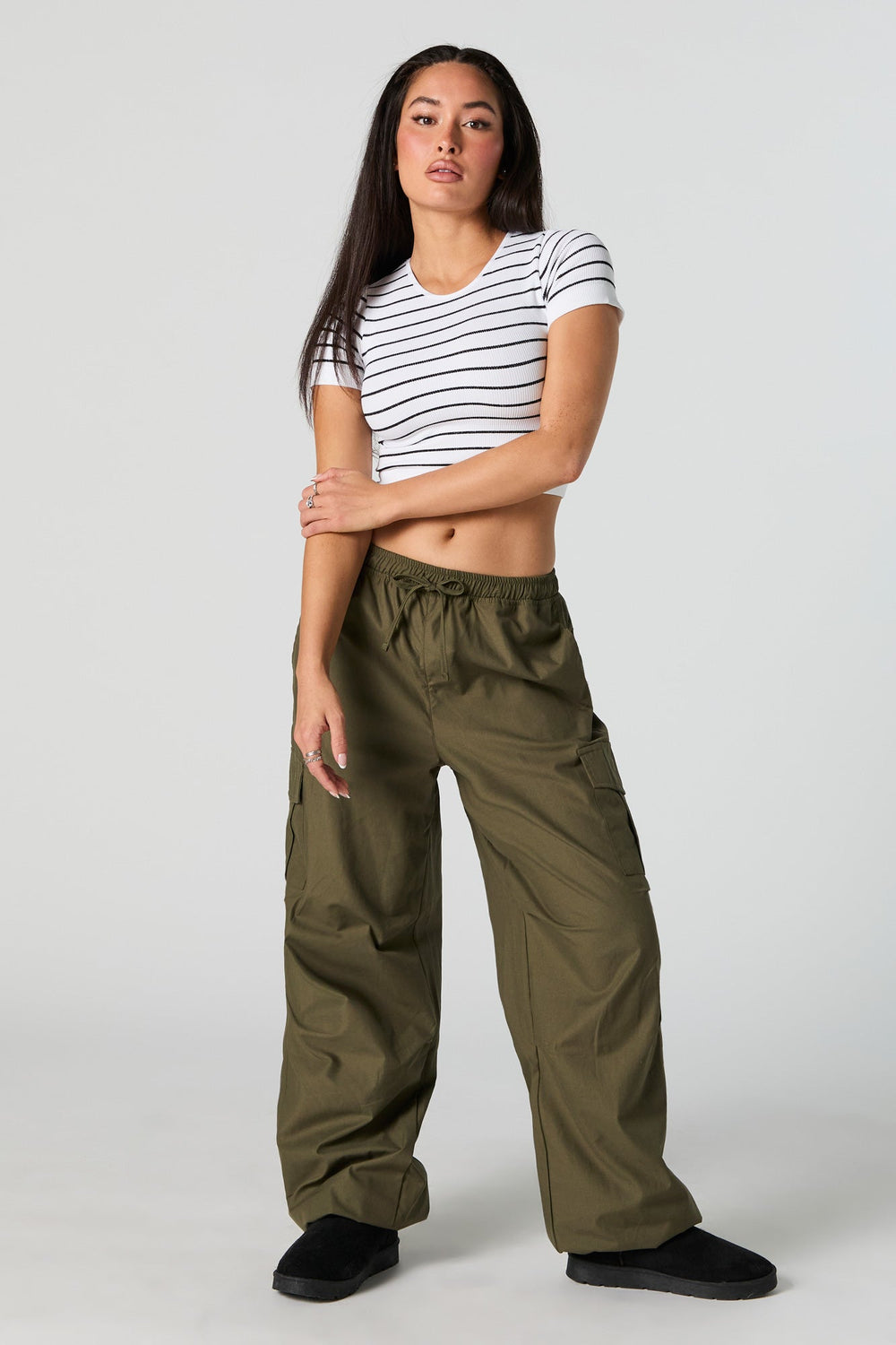 Striped Ribbed Short Sleeve Crop Top Striped Ribbed Short Sleeve Crop Top 3
