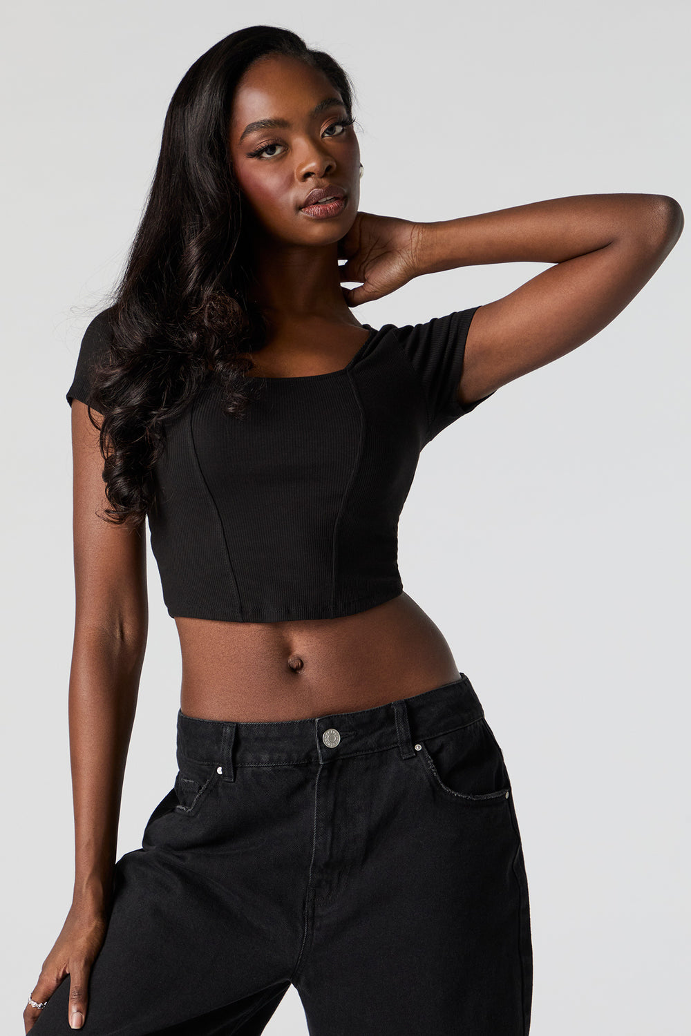 Ribbed Corset Style Cropped T-Shirt Ribbed Corset Style Cropped T-Shirt 4