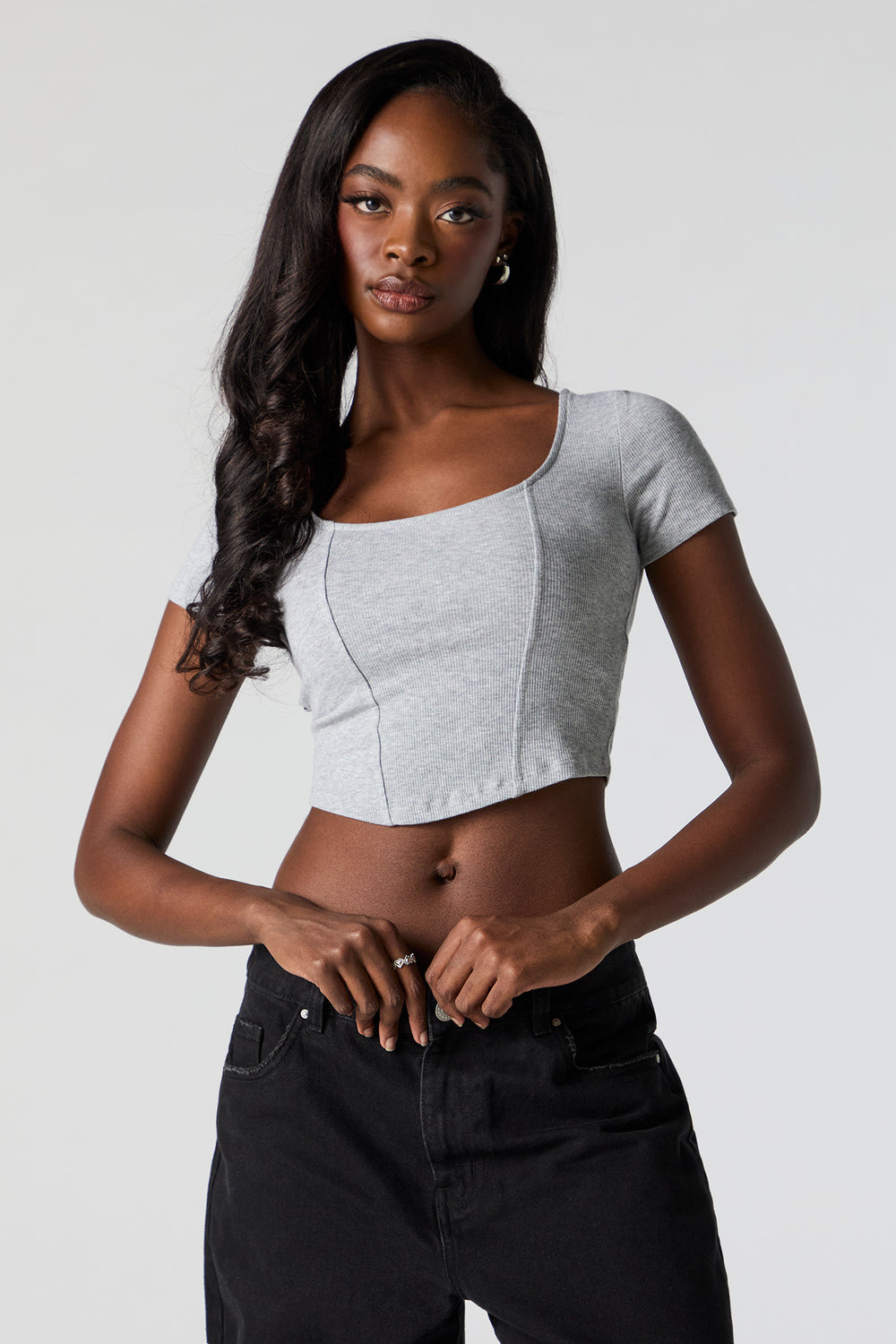 Ribbed Corset Style Cropped T-Shirt Ribbed Corset Style Cropped T-Shirt 7