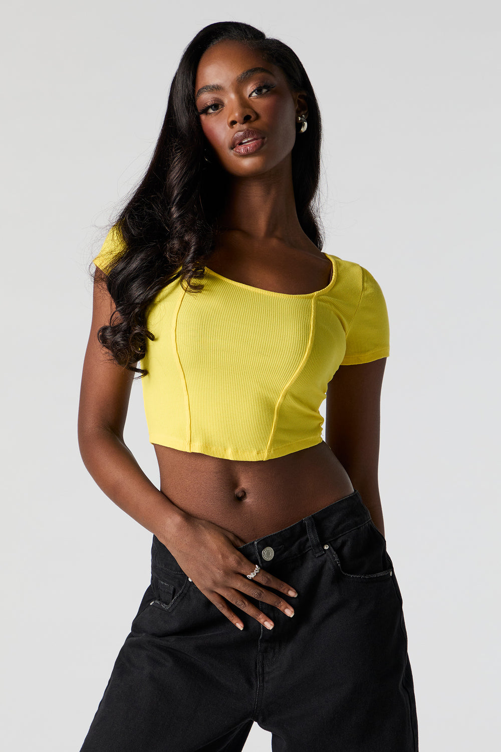 Ribbed Corset Style Cropped T-Shirt Ribbed Corset Style Cropped T-Shirt 1