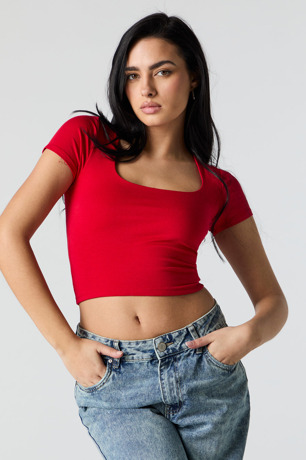 Double Layered Square Neck Cropped T-Shirt Double Layered Square Neck Cropped T-Shirt 23
