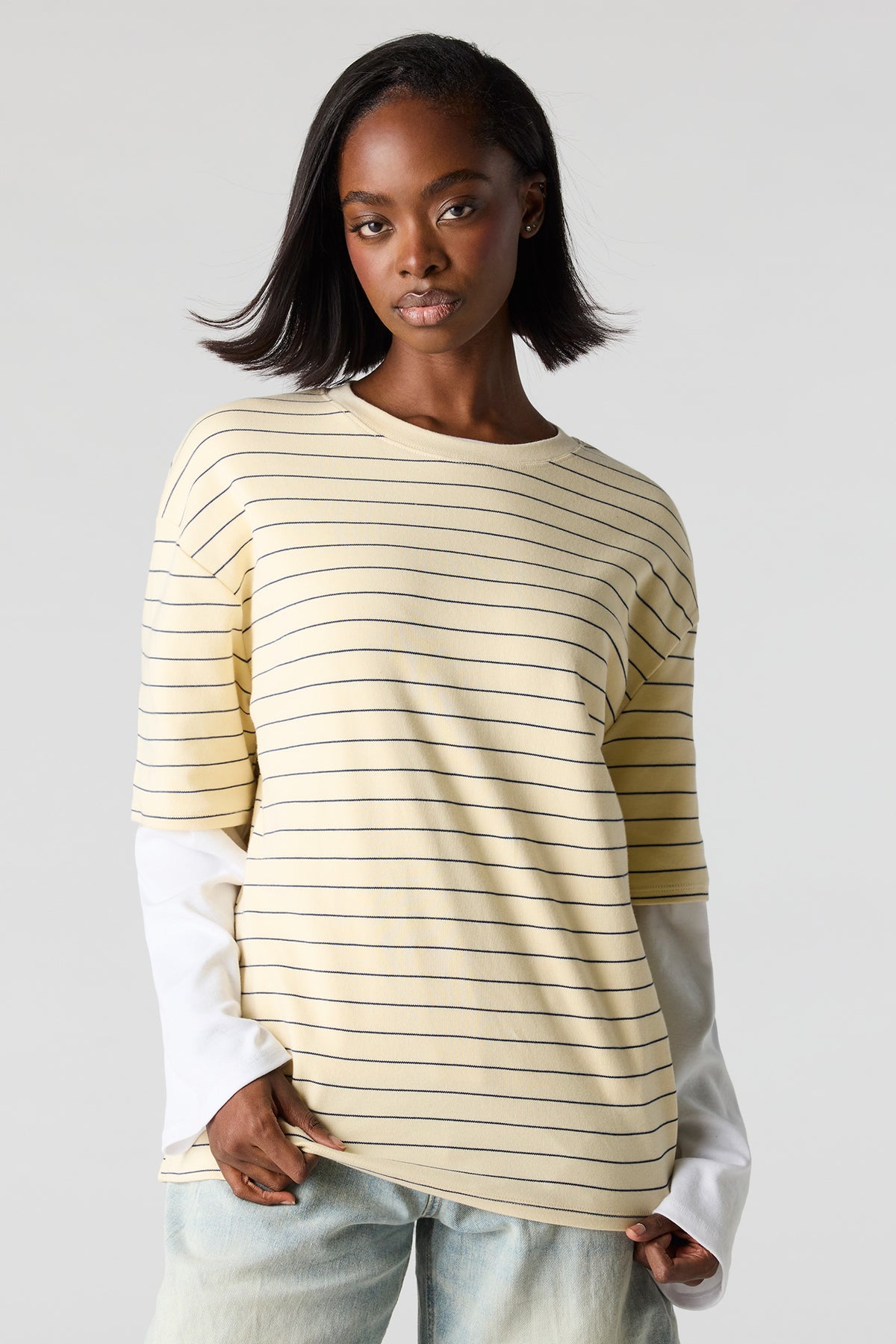 Alt View 4. Luxe Heavy Cotton Oversized Boxy T-Shirt - Pale Yellow