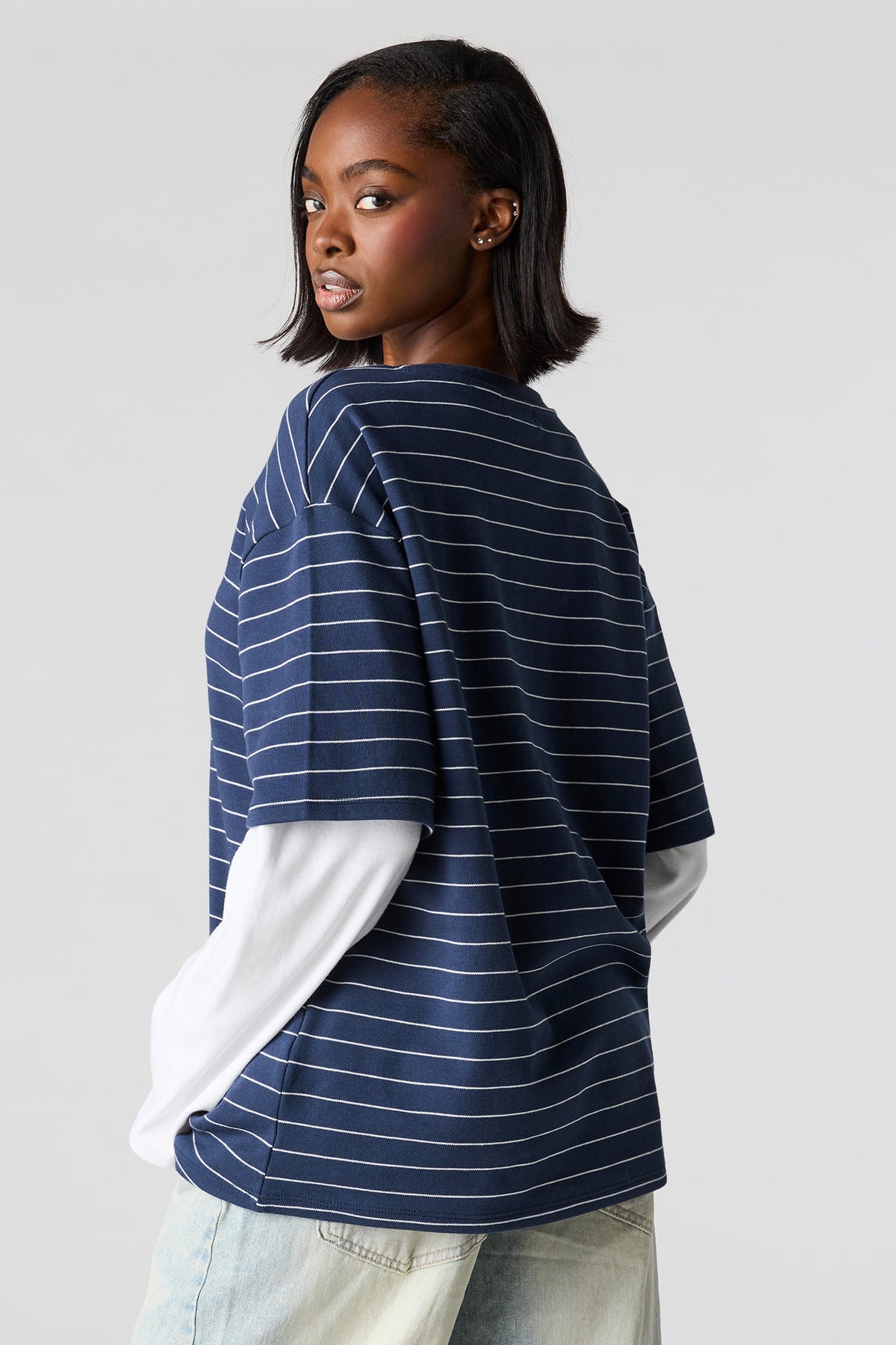 Alt View 2. Luxe Heavy Cotton Oversized Boxy T-Shirt - Pacific Blue