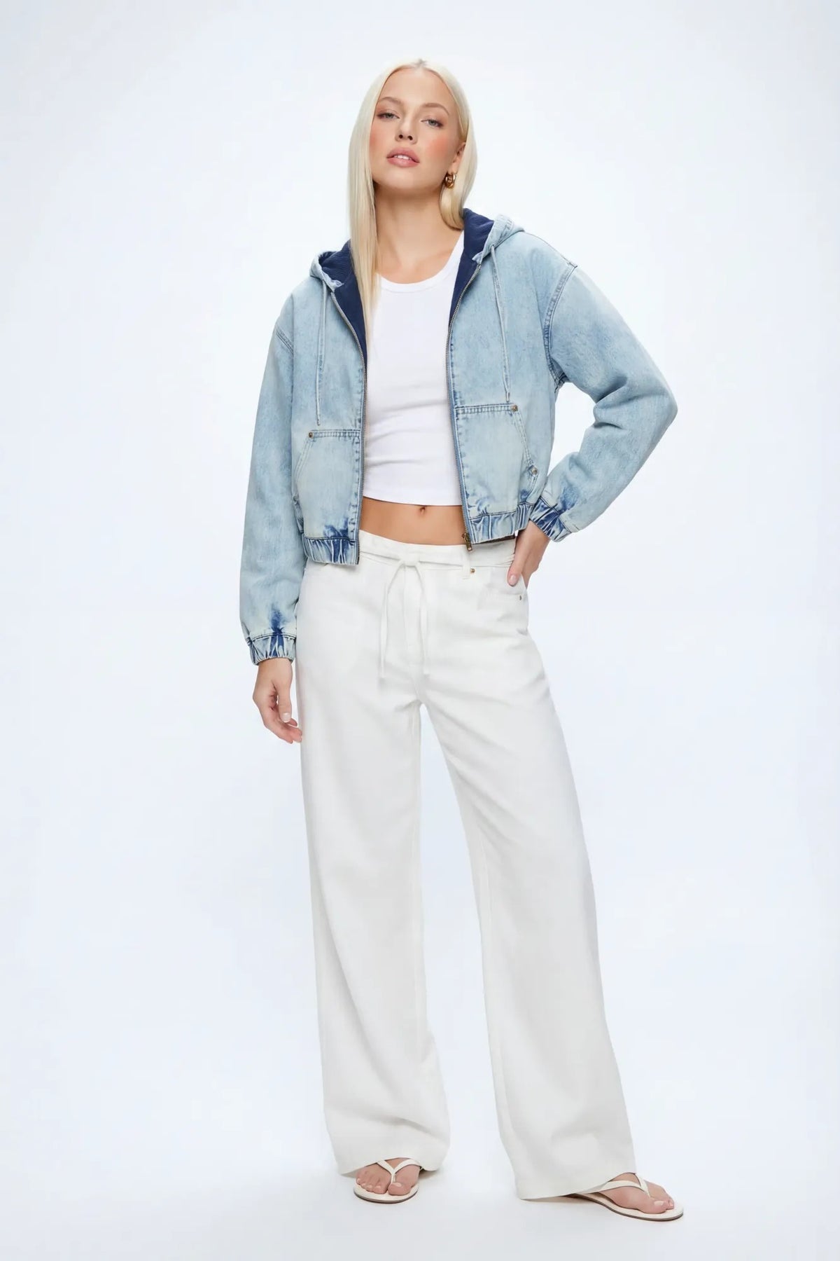 Alt View 3. Denim Hooded Jacket - Light Denim Blue