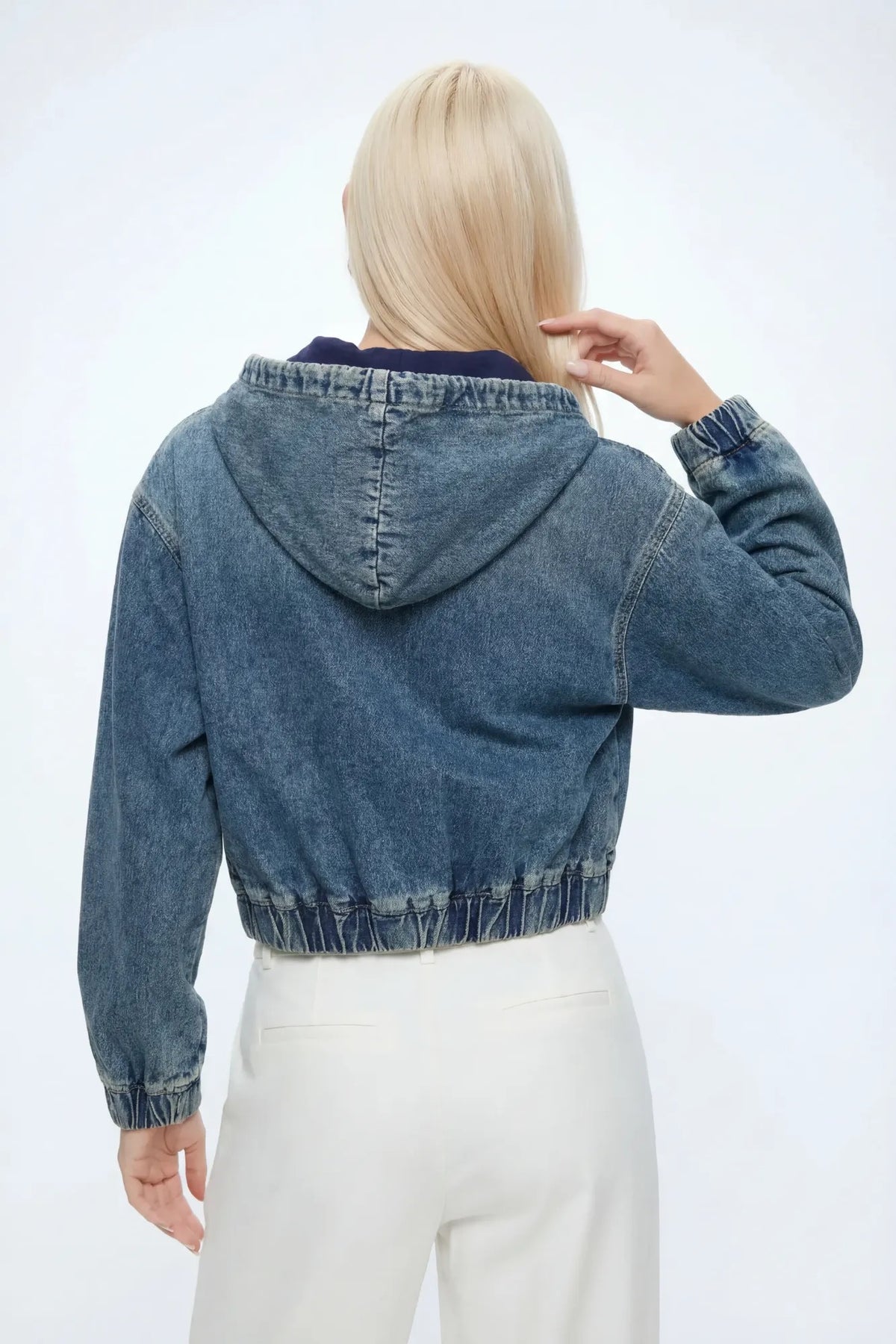 Alt View 2. Denim Hooded Jacket - Pacific Blue