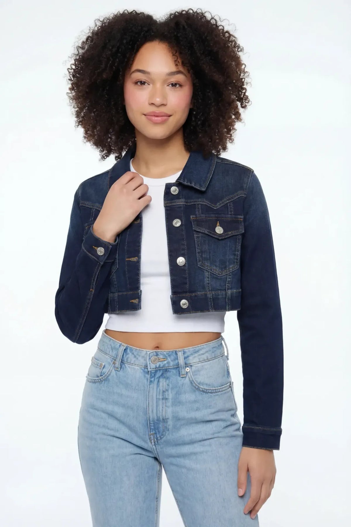Classic Cropped Denim Jacket - Denim Blue