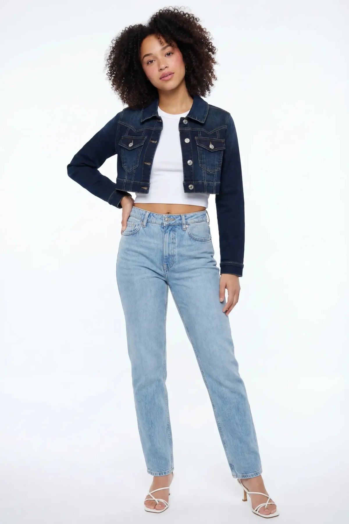 Alt View 3. Classic Cropped Denim Jacket - Denim Blue