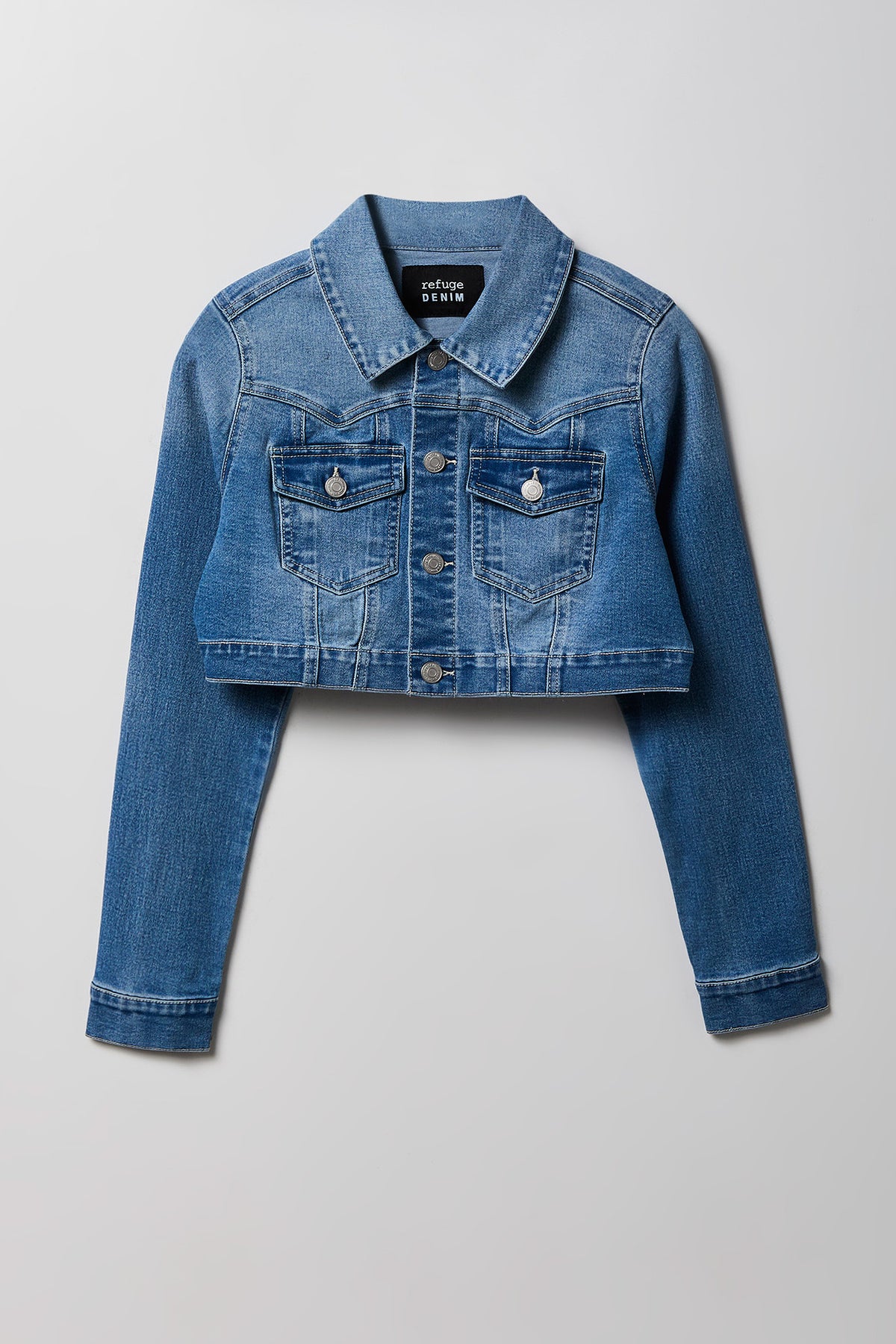Alt View 4. Classic Cropped Denim Jacket - Medium Blue