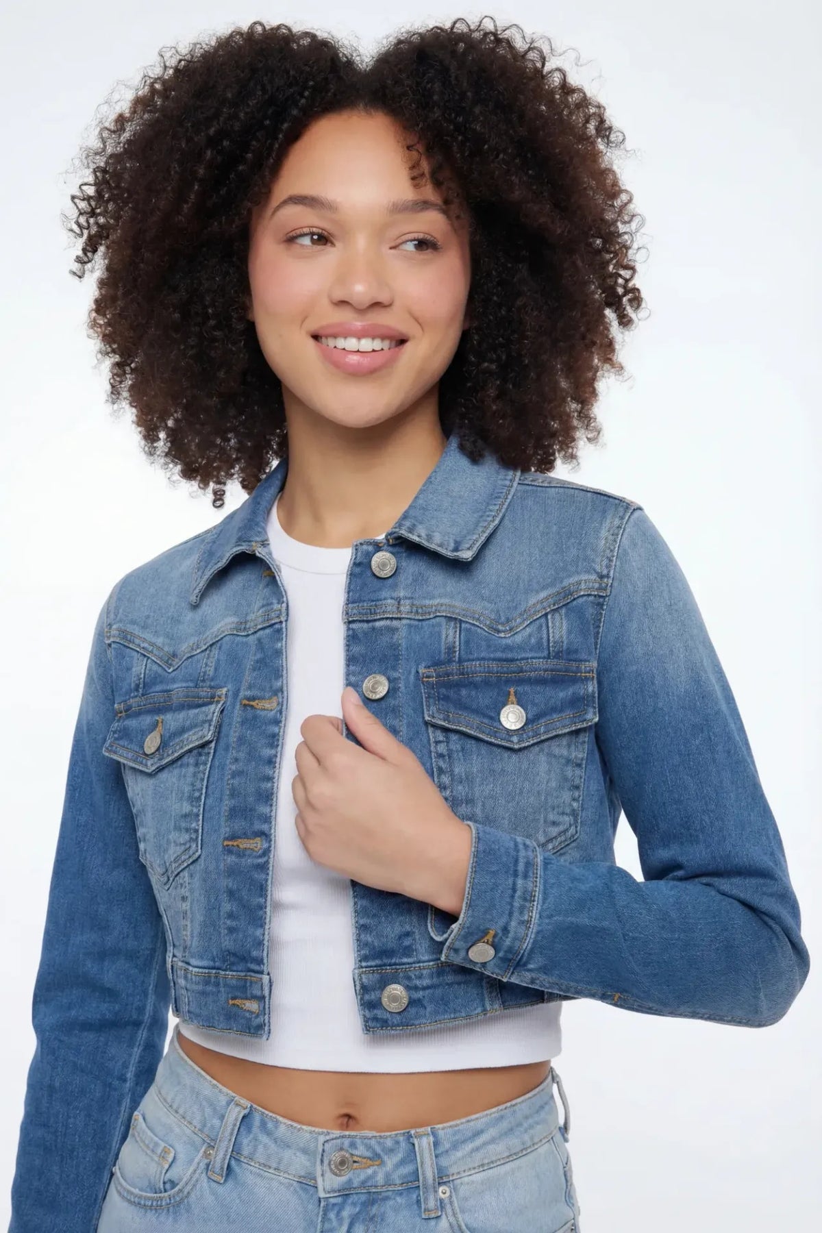 Classic Cropped Denim Jacket - Medium Blue