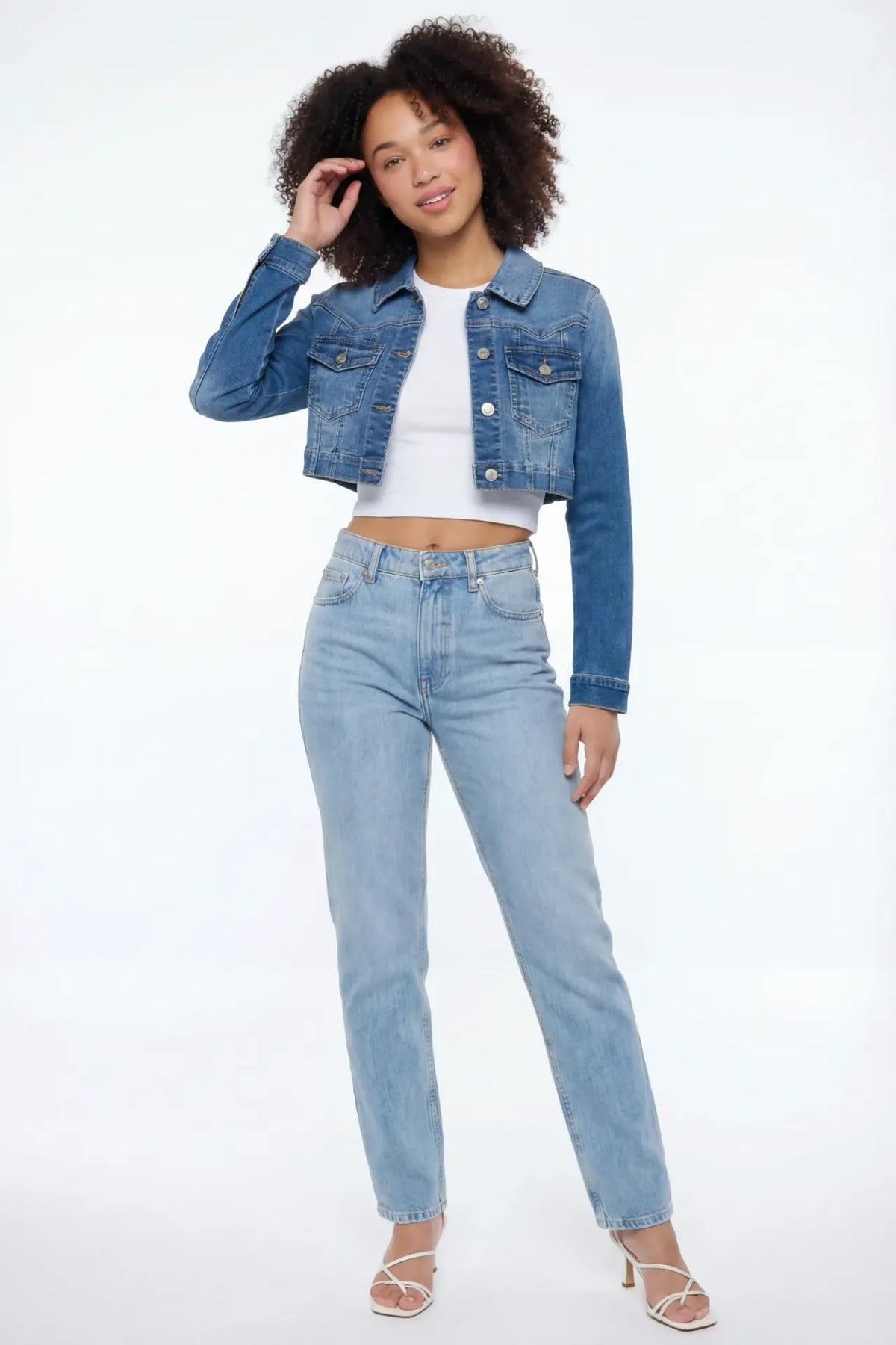 Alt View 3. Classic Cropped Denim Jacket - Medium Blue