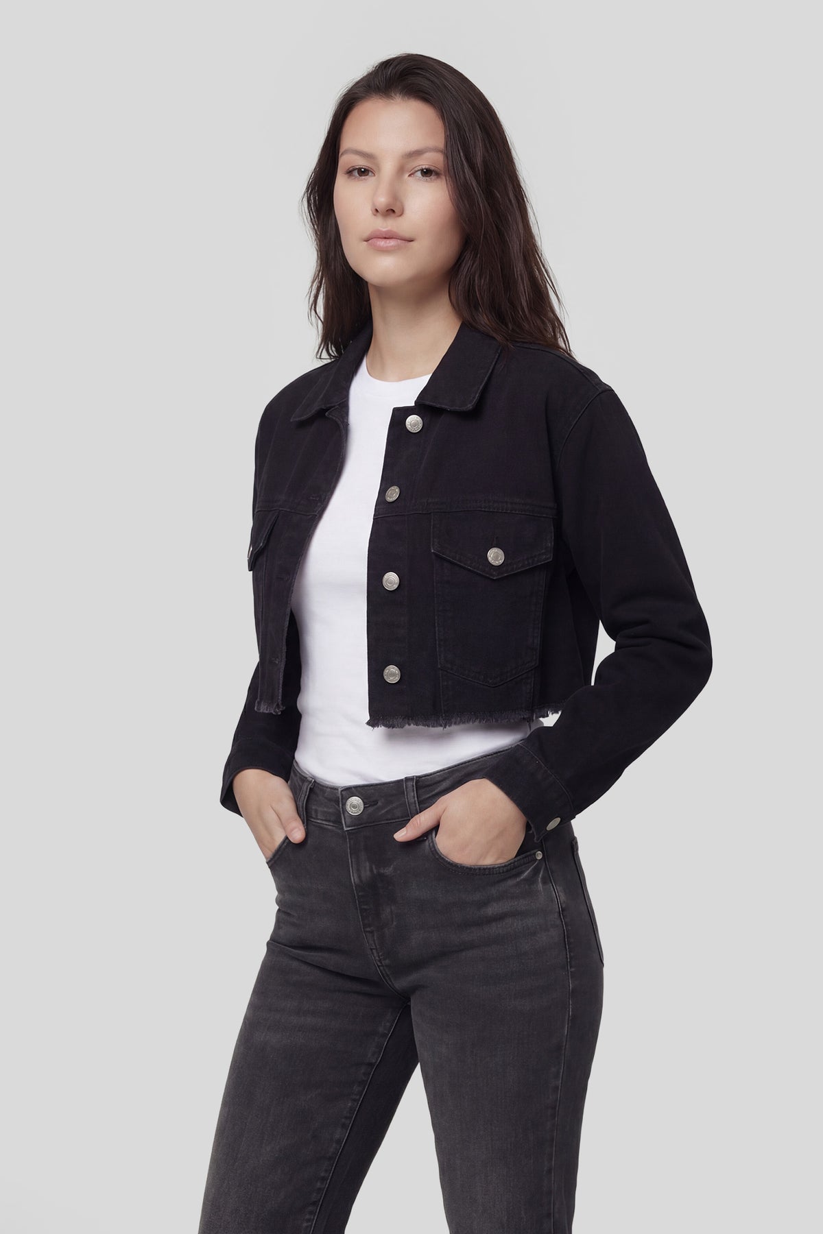 Cropped Denim Jacket - Black