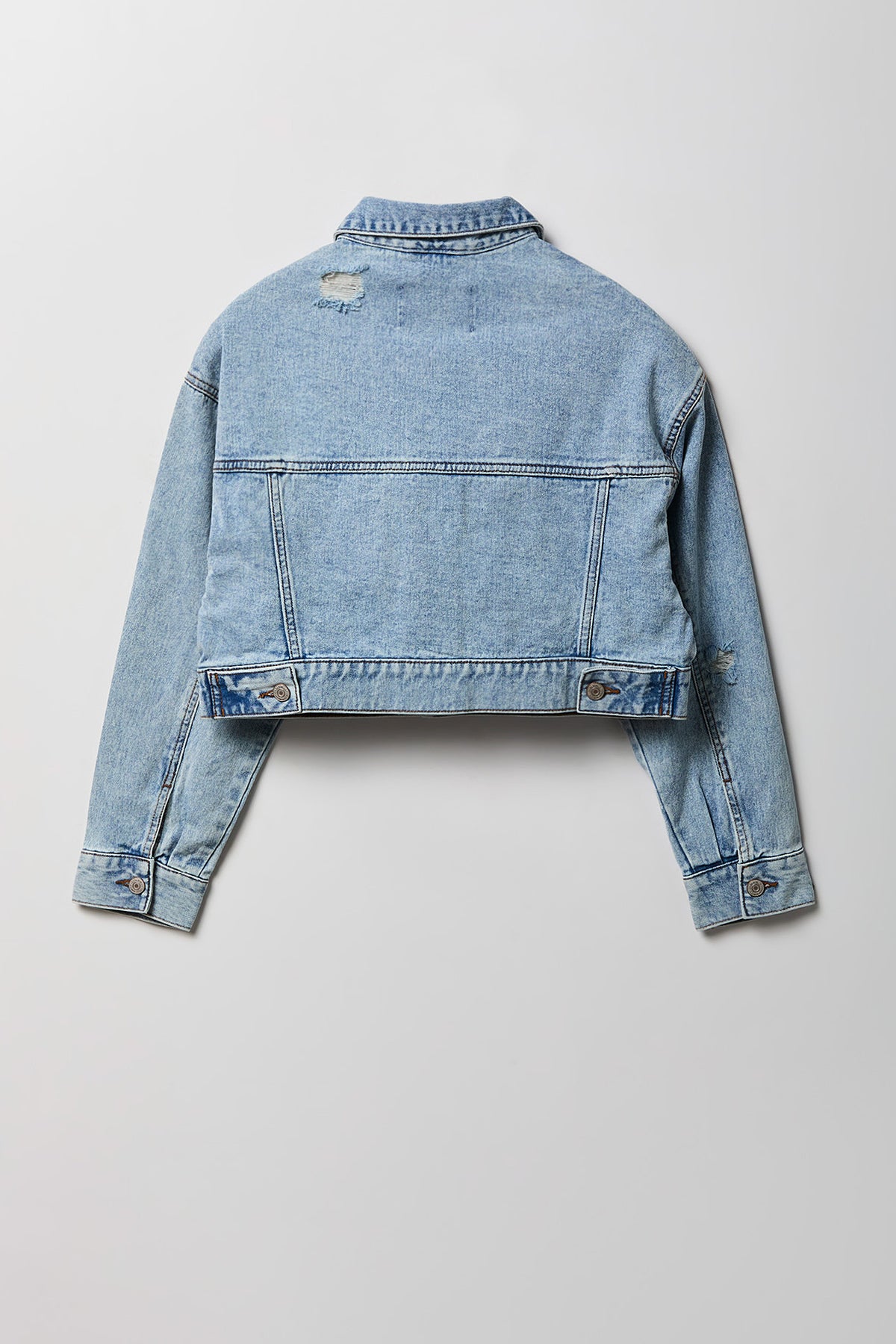 Alt View 5. Ripped Cropped Denim Jacket - Light Denim Blue