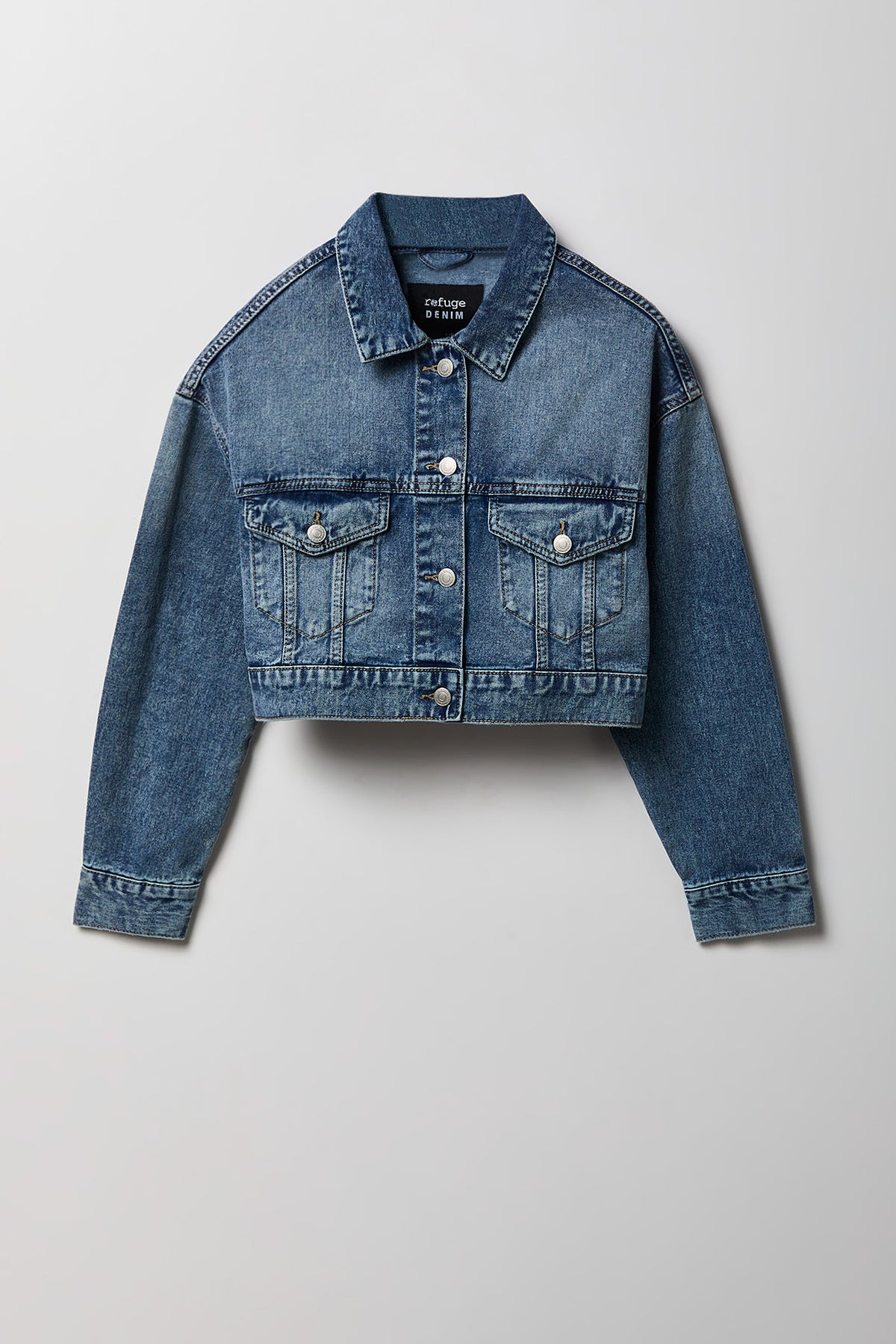 Alt View 4. Ripped Cropped Denim Jacket - Pacific Blue