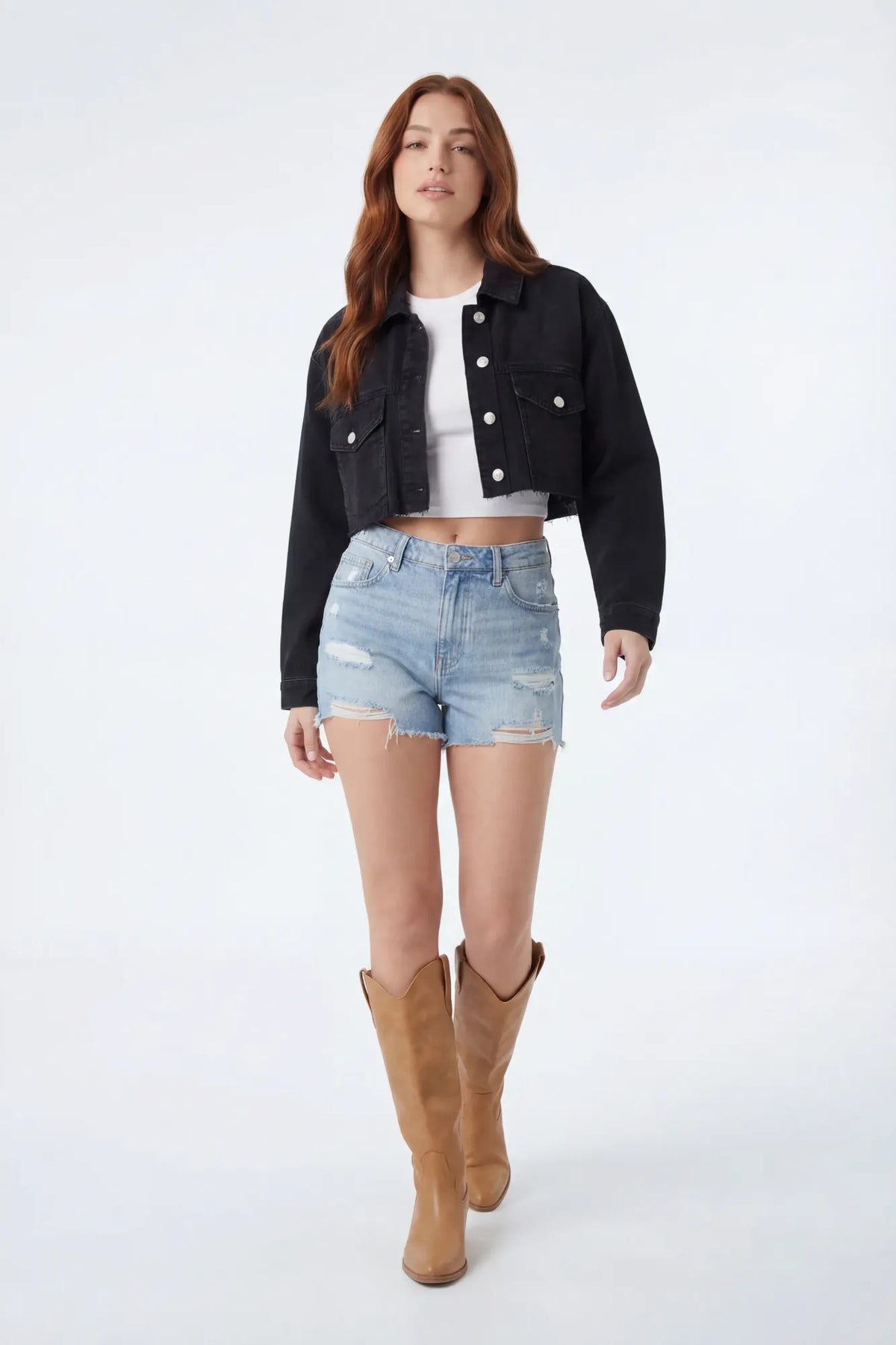Alt View 3. Cropped Denim Jacket - Black