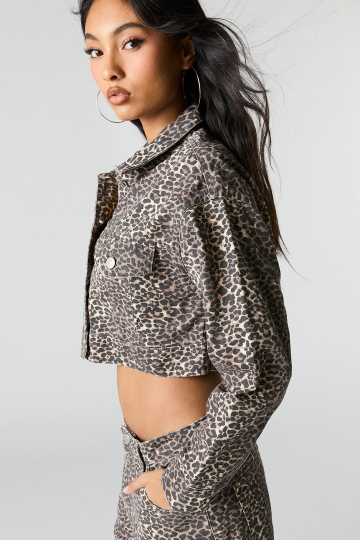 Printed Cropped Denim Jacket