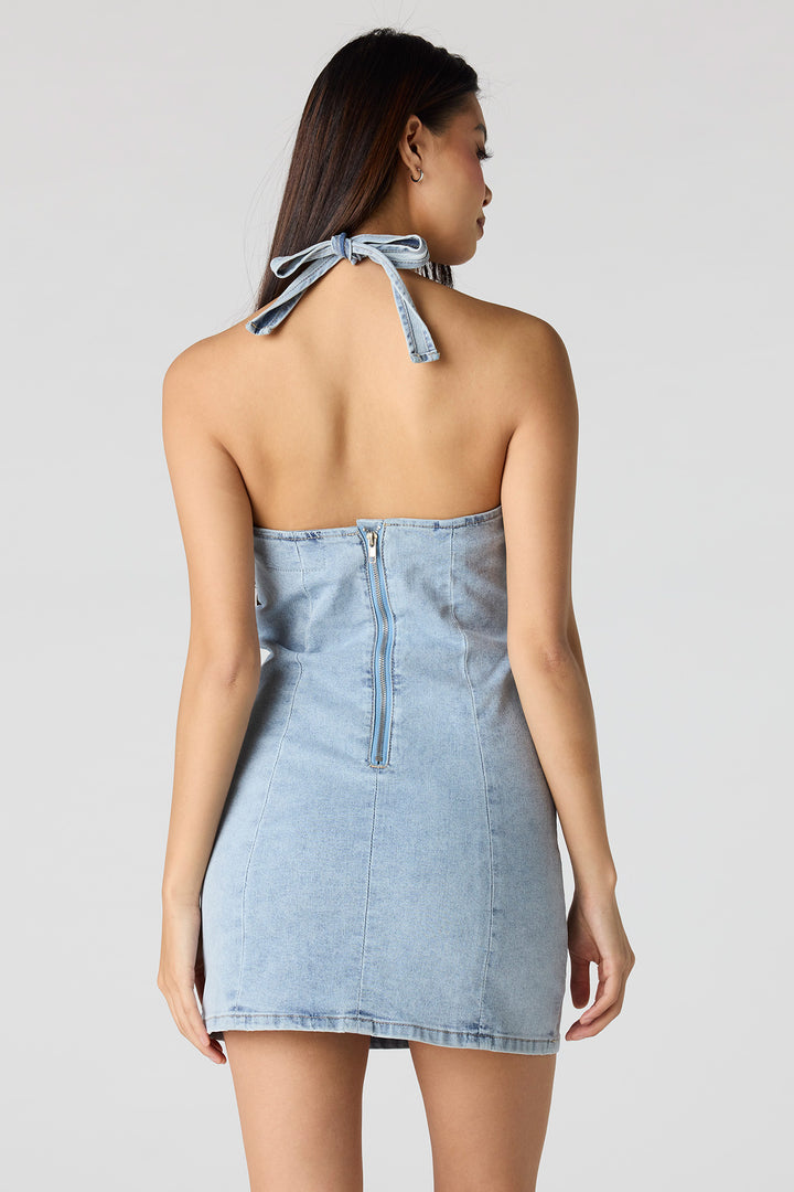 Stretch Denim Halter Mini Dress – Charlotte Russe