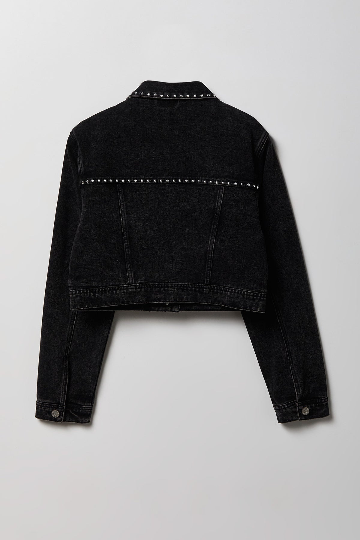 Alt View 3. Studded Cropped Denim Jacket - Black